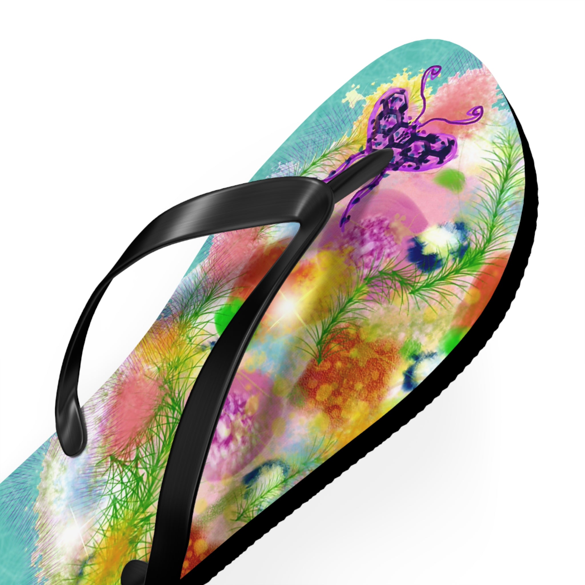 Floral Watercolor Flip Flops - Colorful Beach Sandals with Dreamy Garden Print