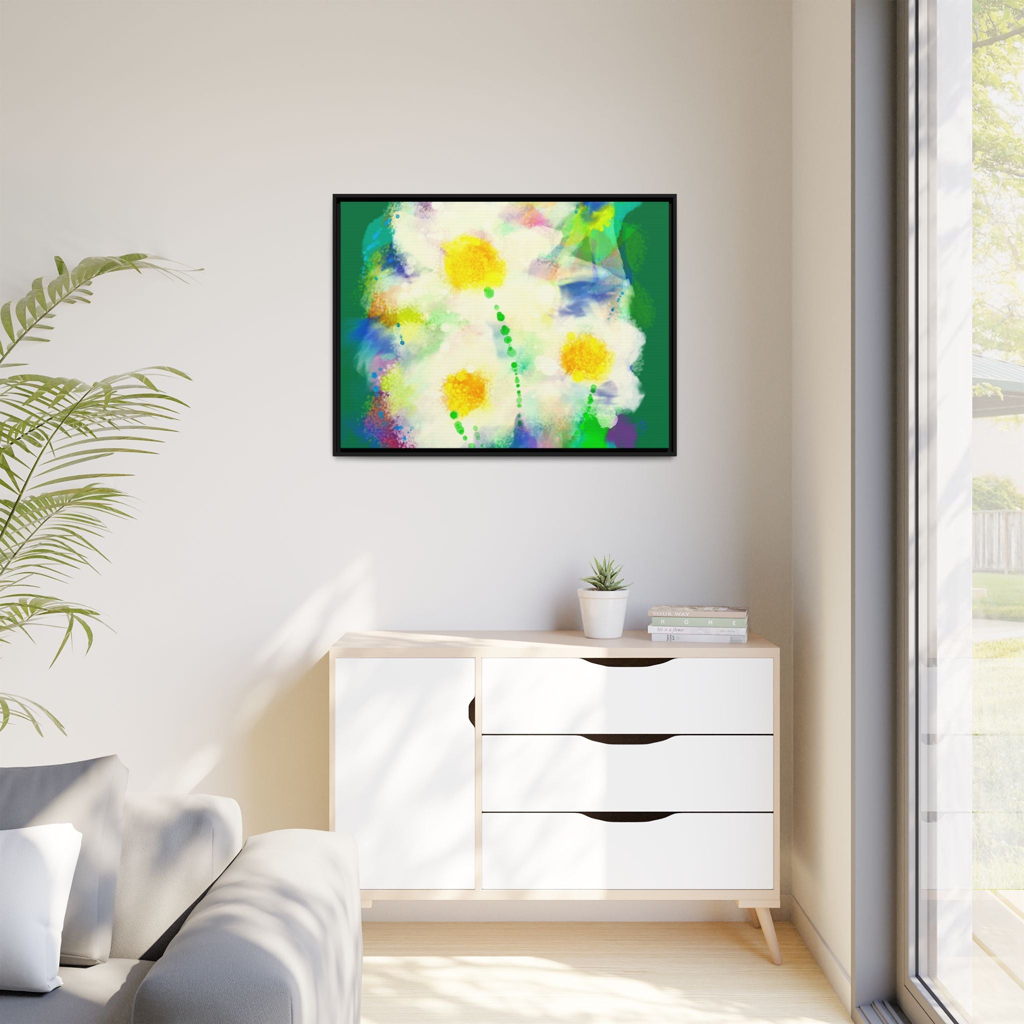 Framed Matte Canvas - Watercolor Yellow Floral Abstract Wall Art