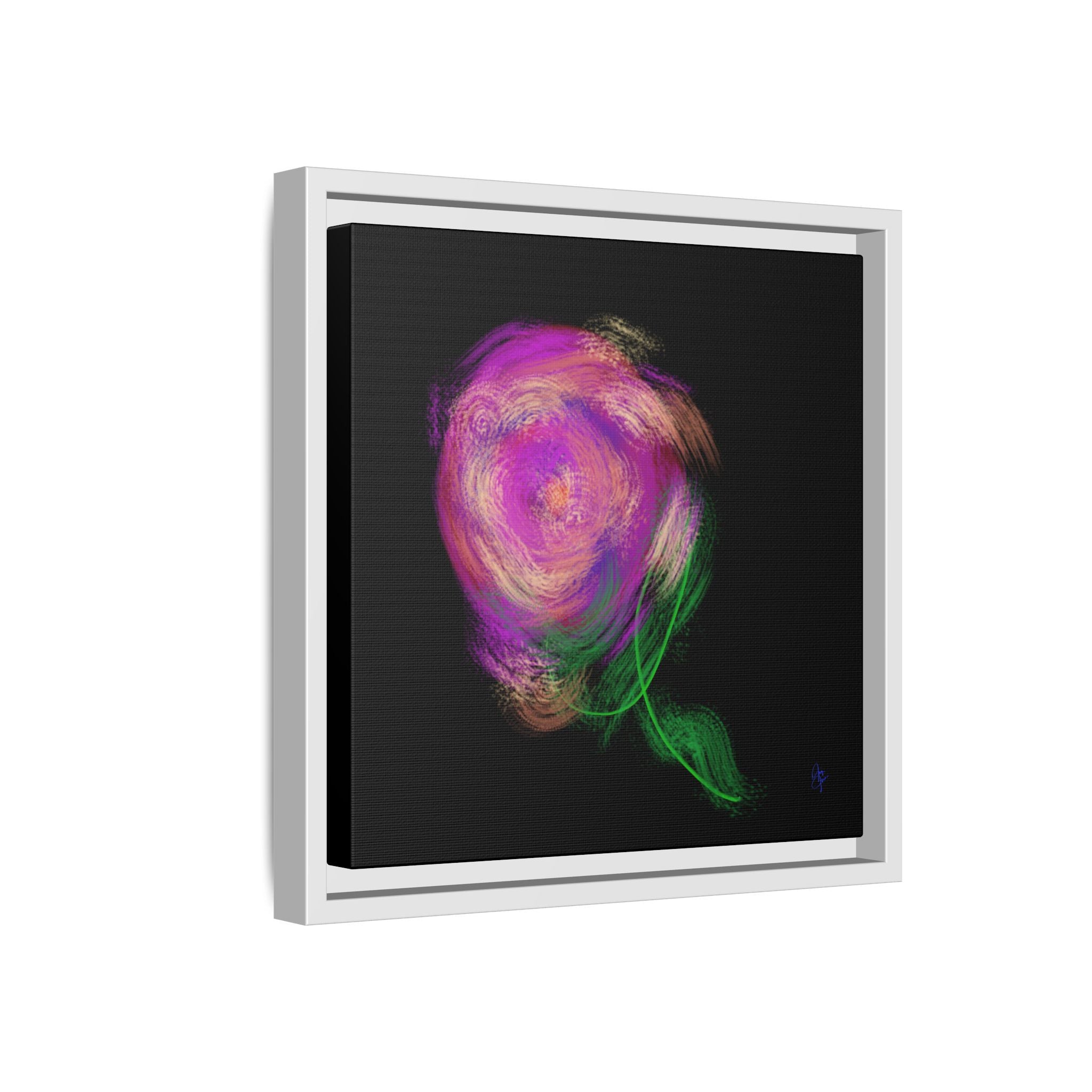Abstract Rose Swirl Matte Framed Canvas — Multicolor Floral Wall Art