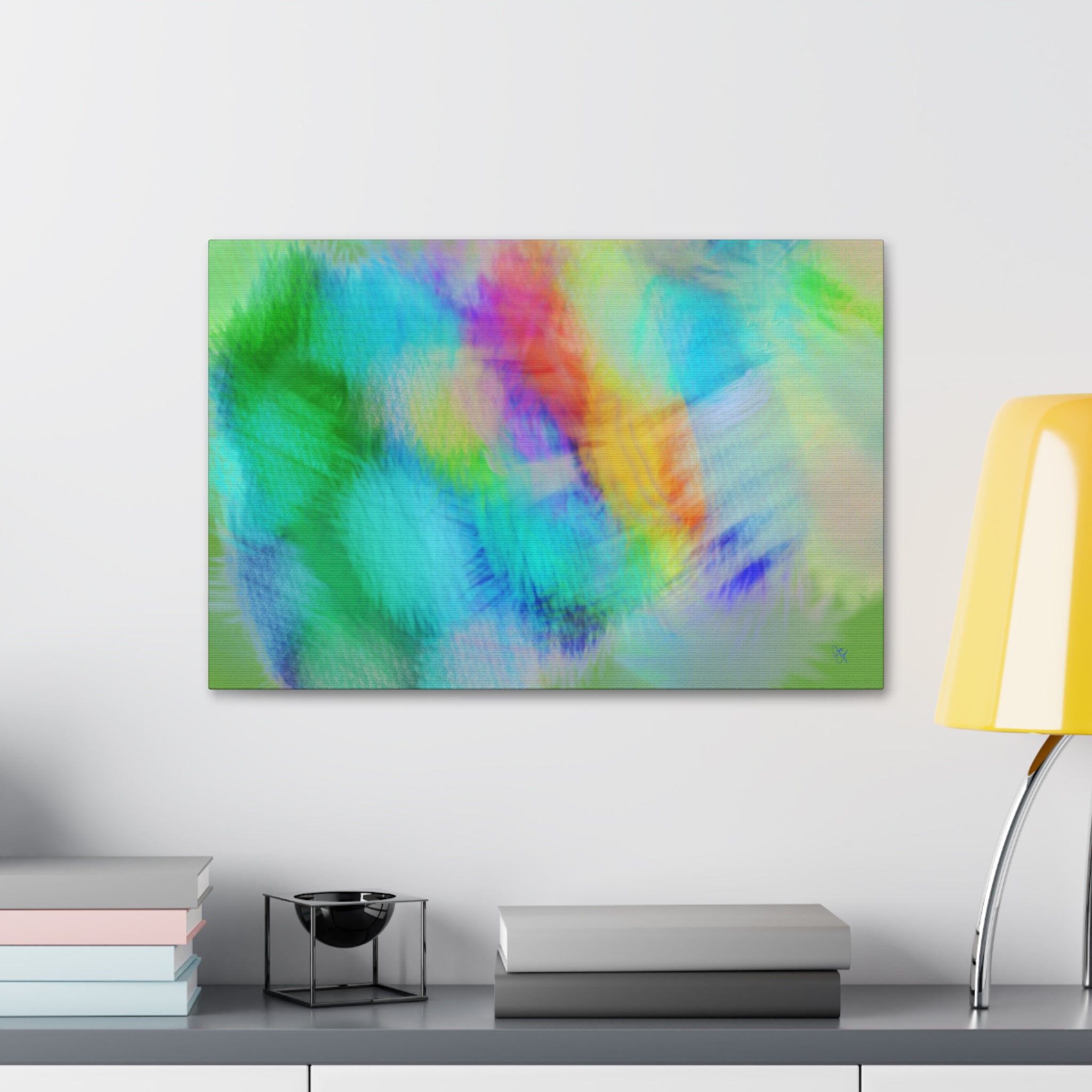 Abstract Pastel Watercolor Canvas Wall Art – Vibrant Rainbow Clouds Stretched Canvas