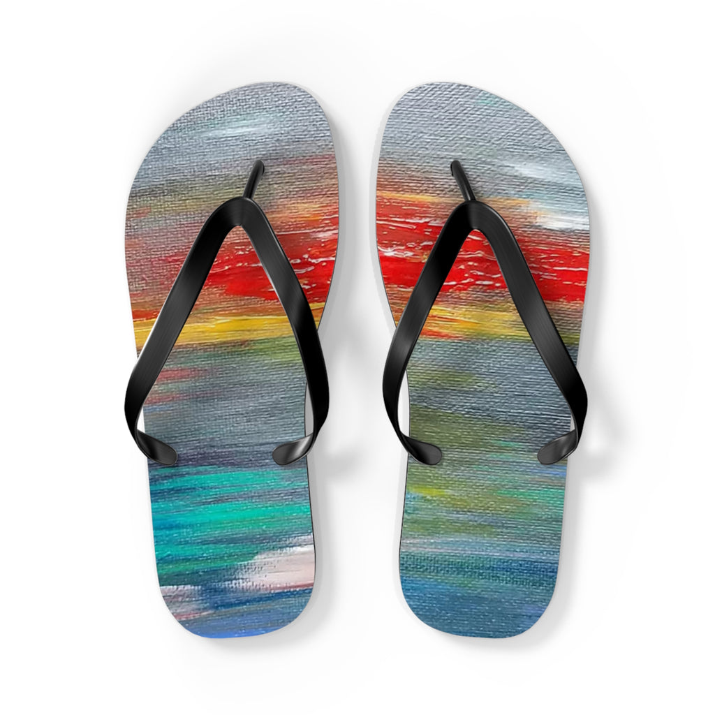Watercolor Sunset Flip Flops — Colorful Beach Sandal for Summer & Vacation