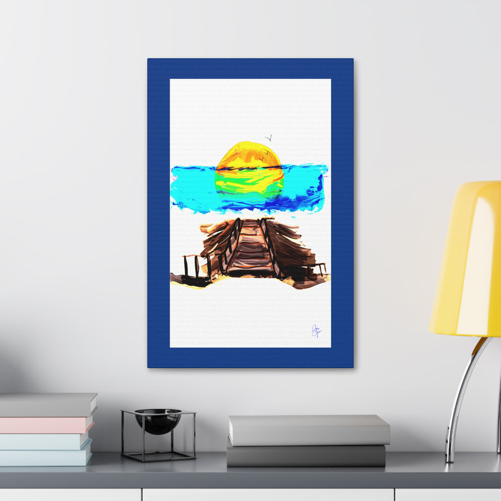 Beach Pier Sunrise Canvas Wall Art – Vibrant Tropical Seascape on Stretched Canvas