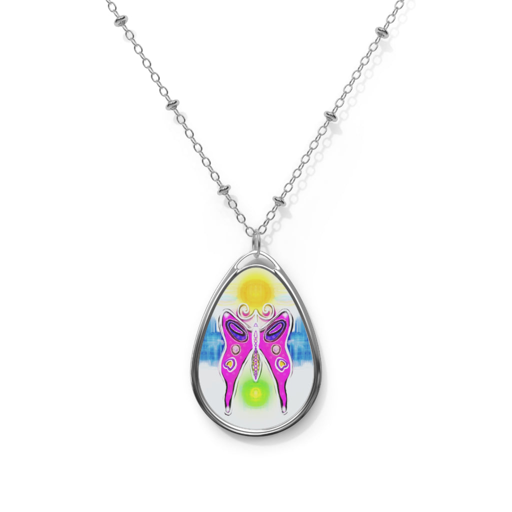 Butterfly Oval Necklace — Colorful Boho Pendant Jewelry