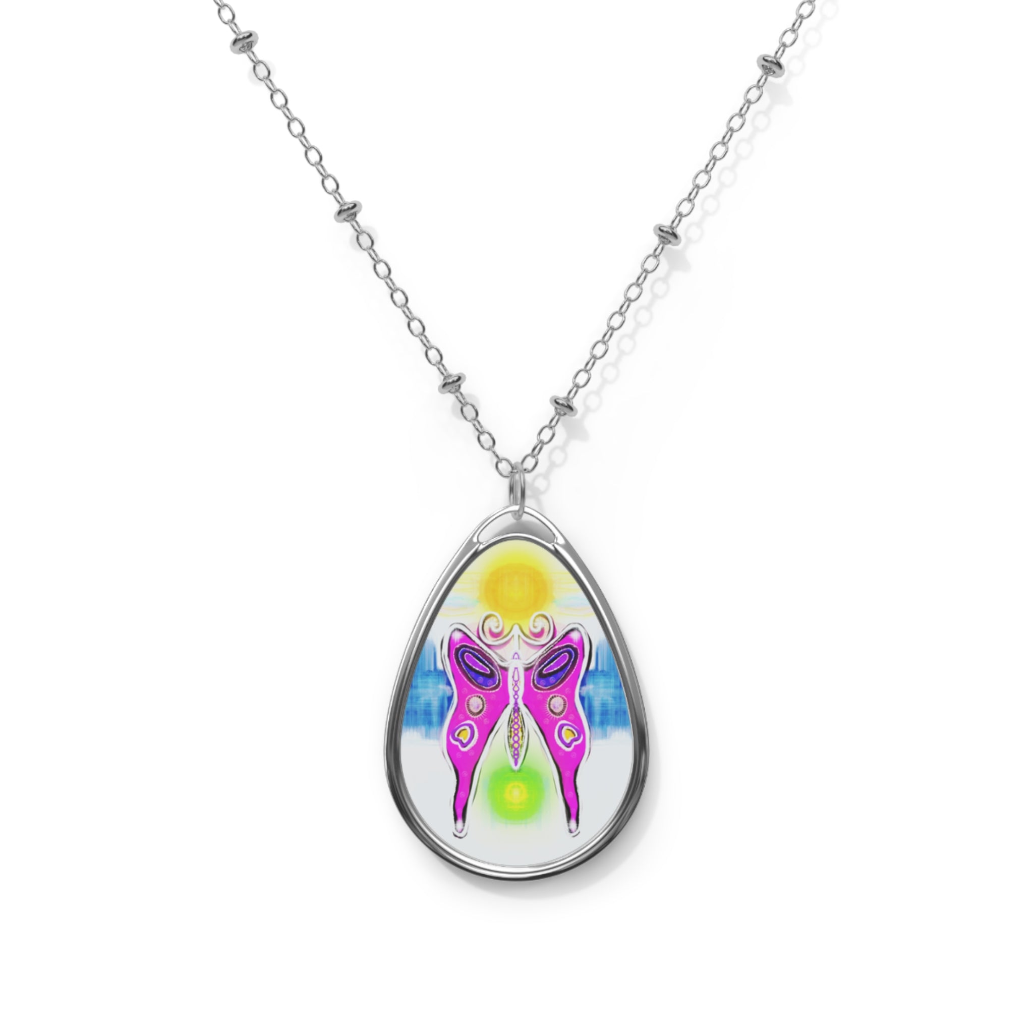Butterfly Oval Necklace — Colorful Boho Pendant Jewelry