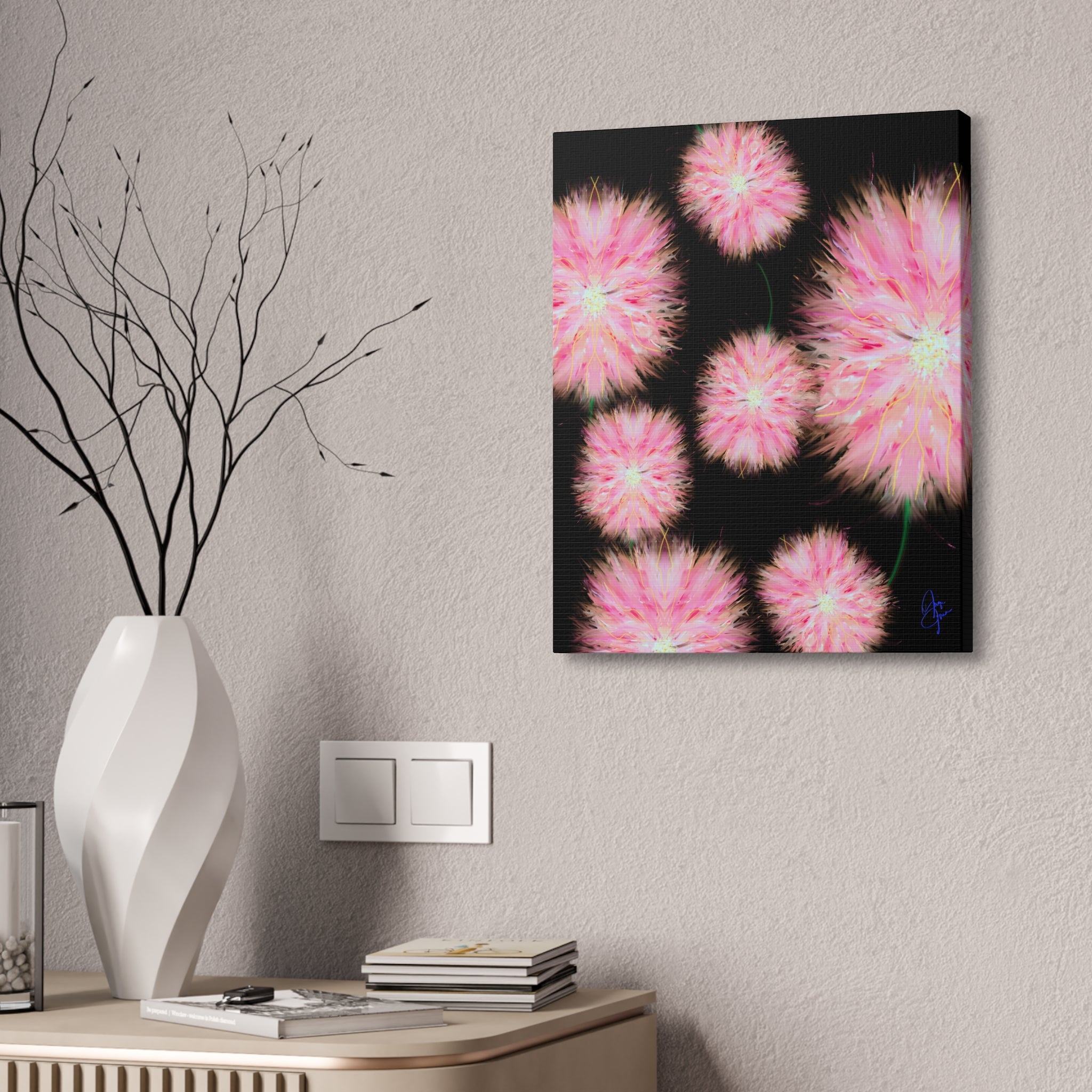 Pink Dandelion Burst Canvas Print — Stretched 1.5" Floral Wall Art