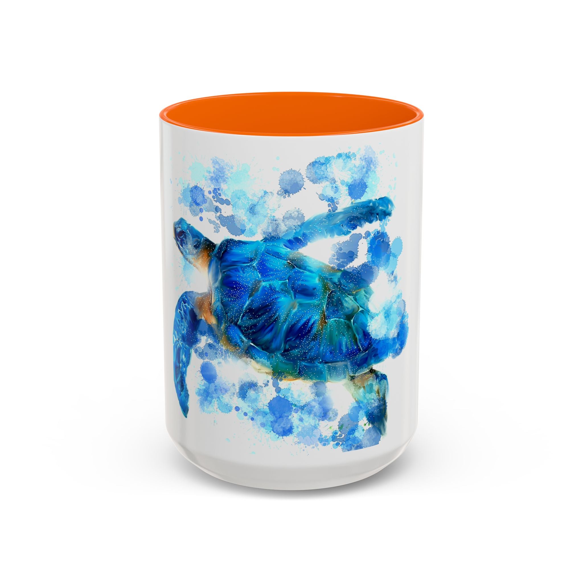 Blue Sea Turtle Accent Coffee Mug — Watercolor Ocean Turtle 11/15oz