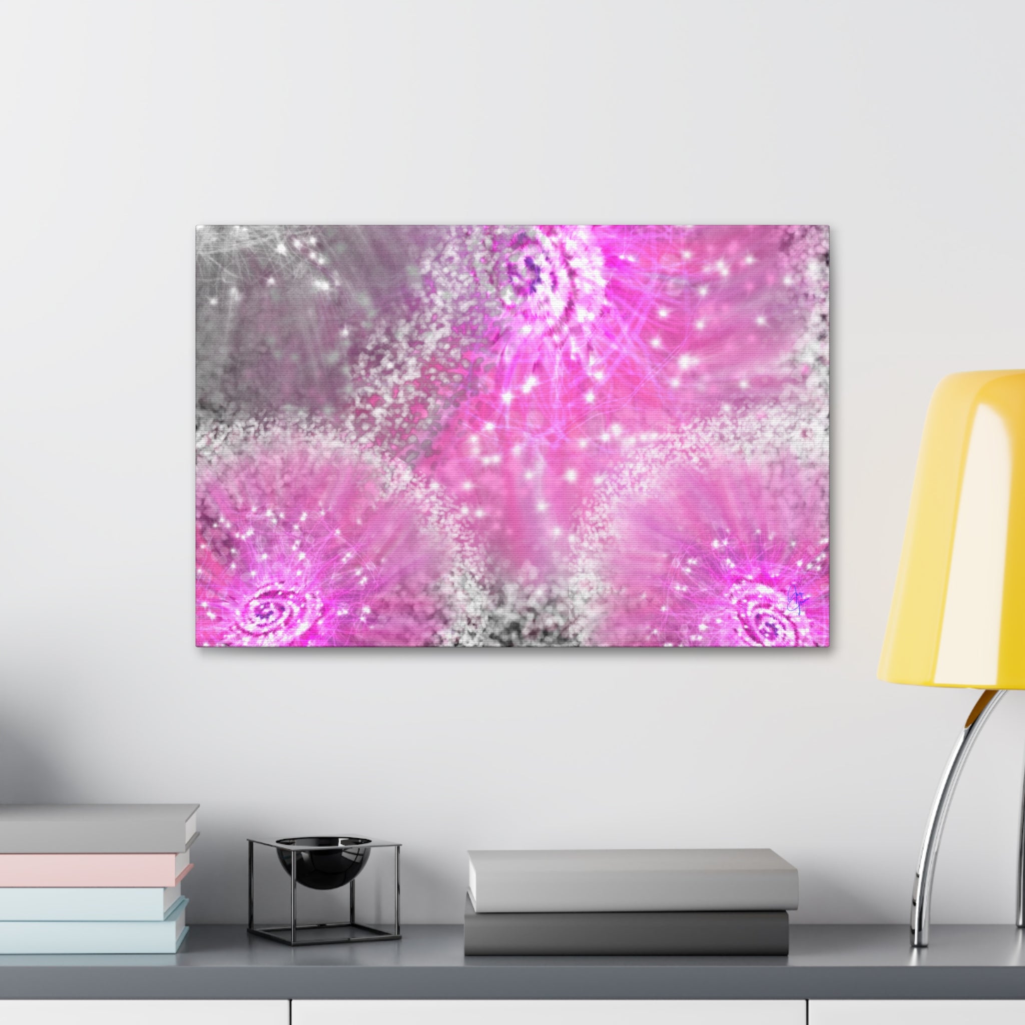 Pink Sparkle Floral Canvas Print — Abstract Dandelion Wall Art (Stretched 1.5")