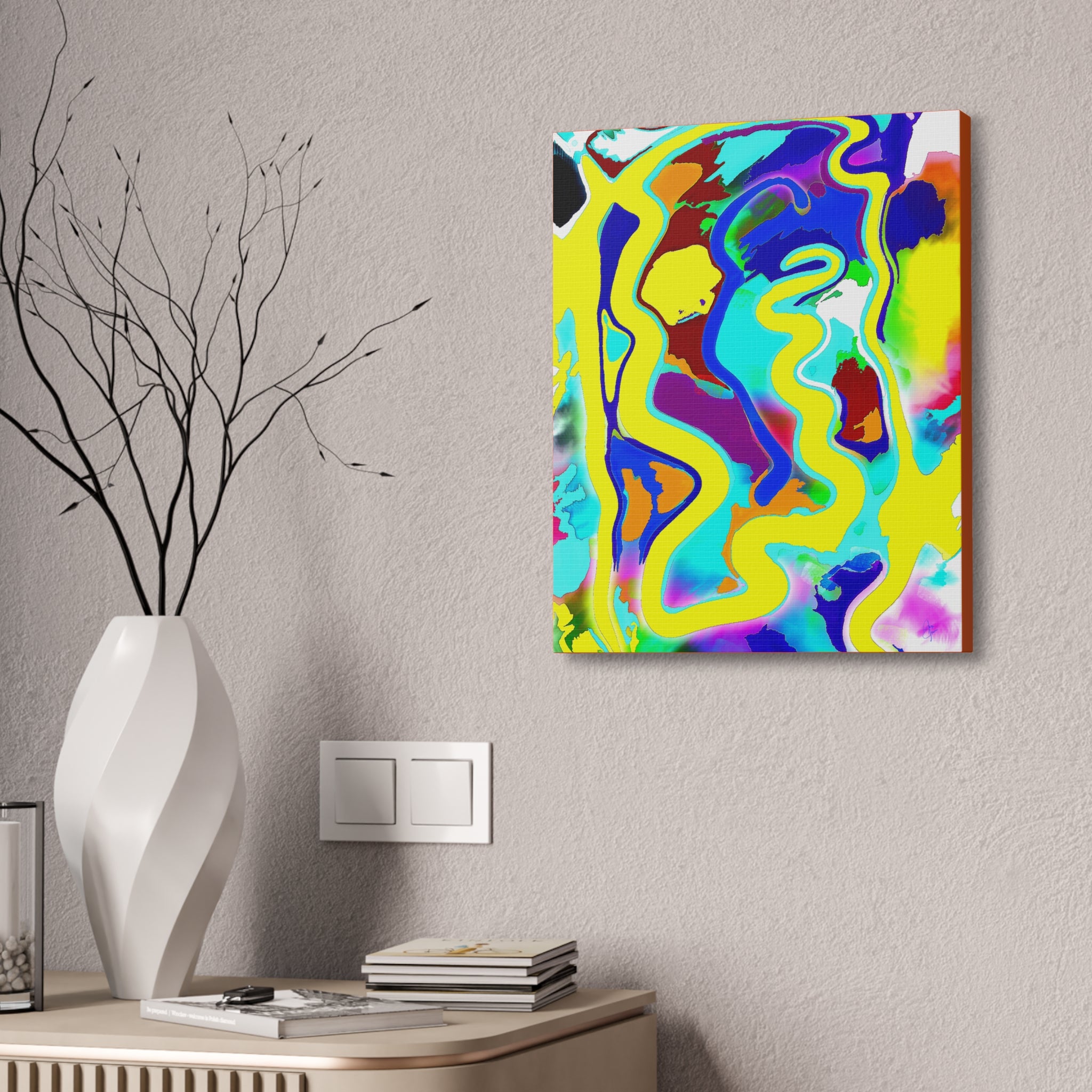 Abstract Neon Wave Canvas Art — Vibrant Stretched 1.5" Wall Decor