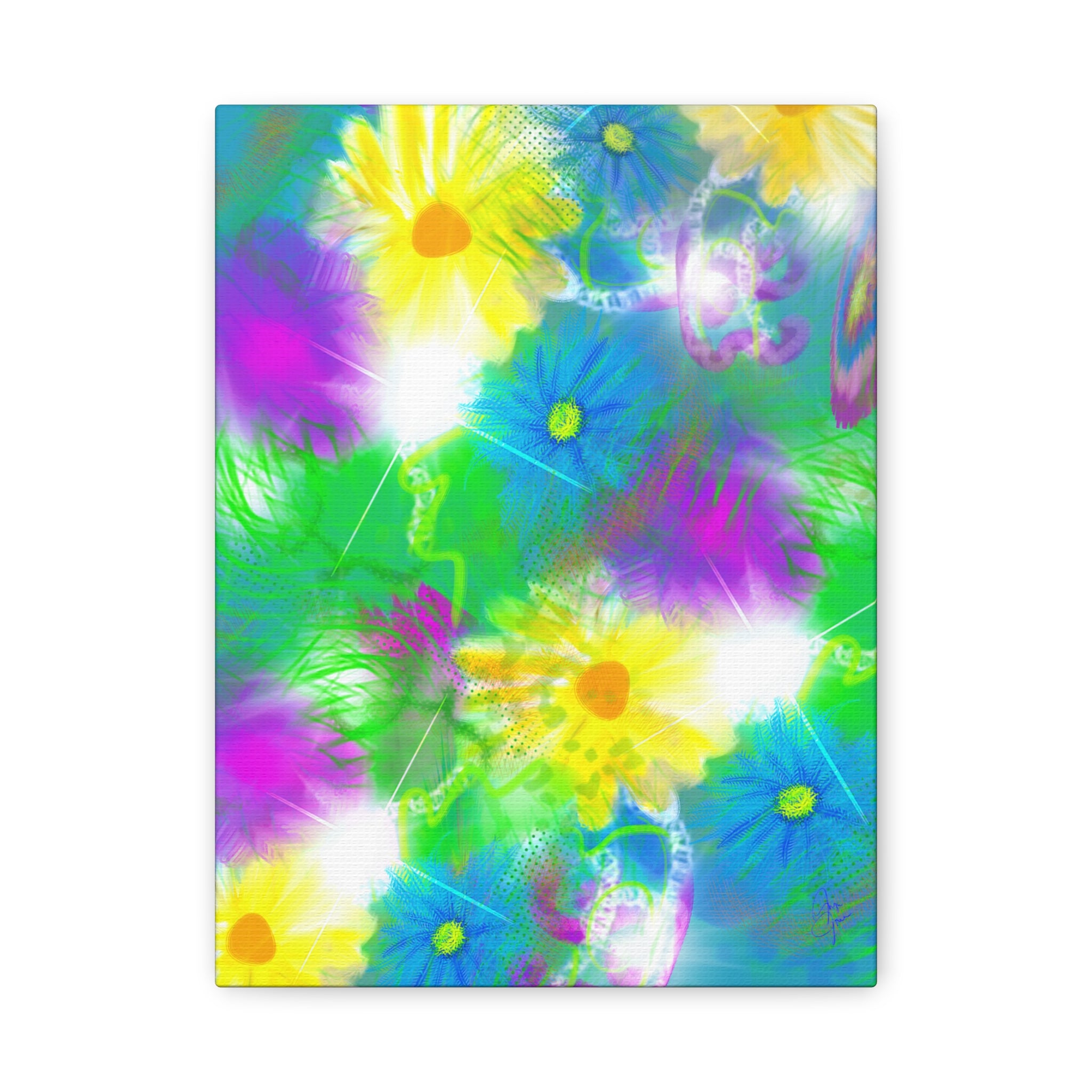 Bright Floral Abstract Matte Canvas Wall Art — Vibrant Daisy Pop