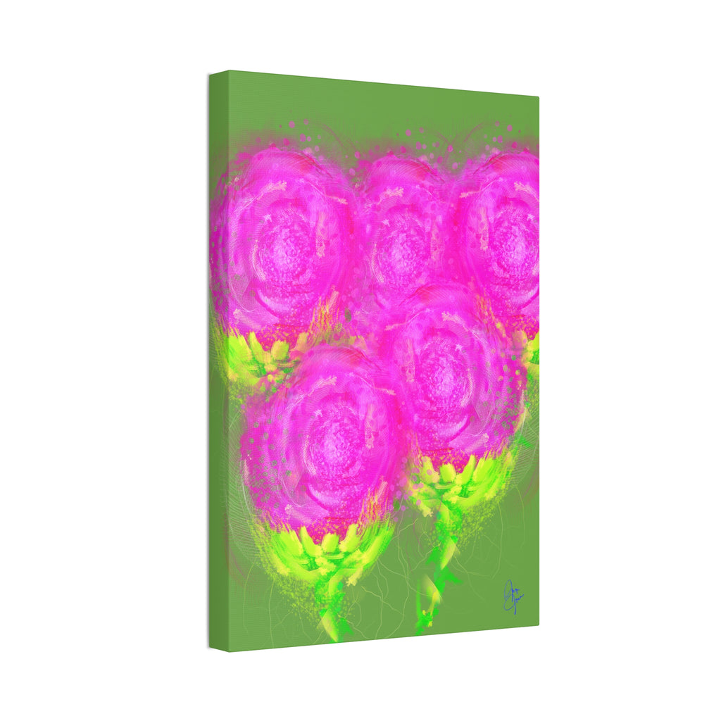 Bright Pink Floral Canvas Print — Modern Abstract Rose Wall Art (Stretched Canvas)