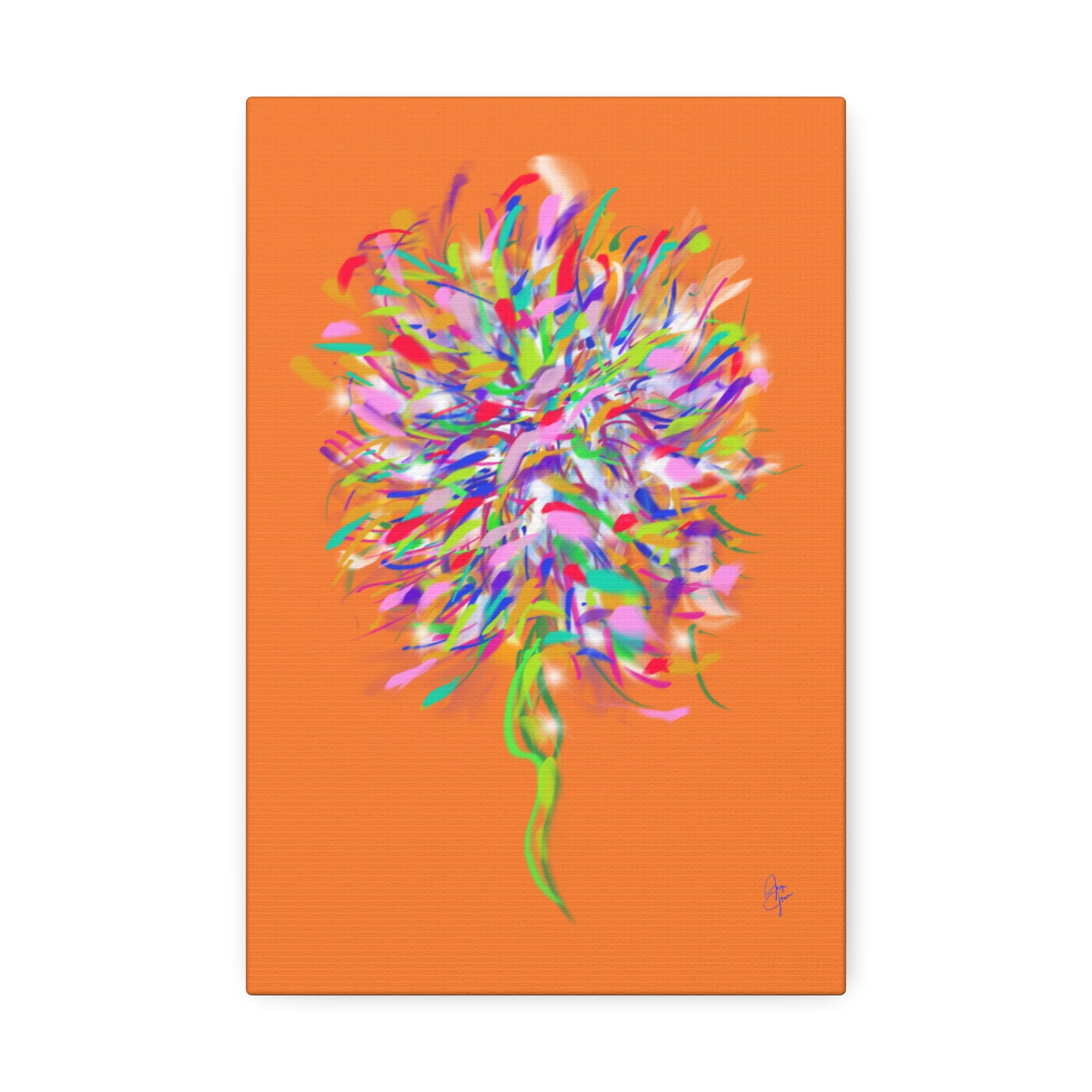 Abstract Floral Burst Canvas Print — Colorful Flower Wall Art on Deep Blue