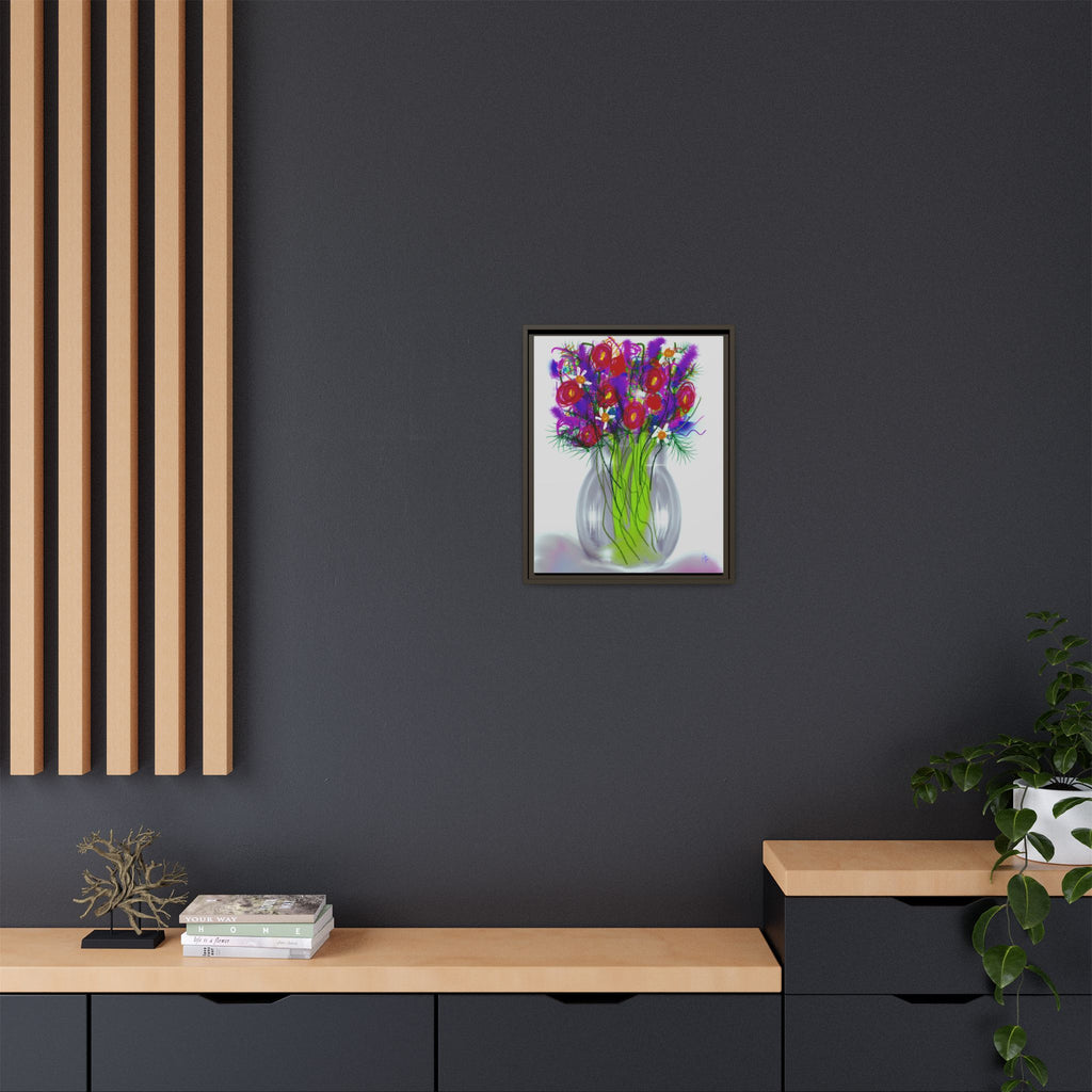 Framed Floral Bouquet Matte Canvas Wall Art — Colorful Abstract Flowers in Vase