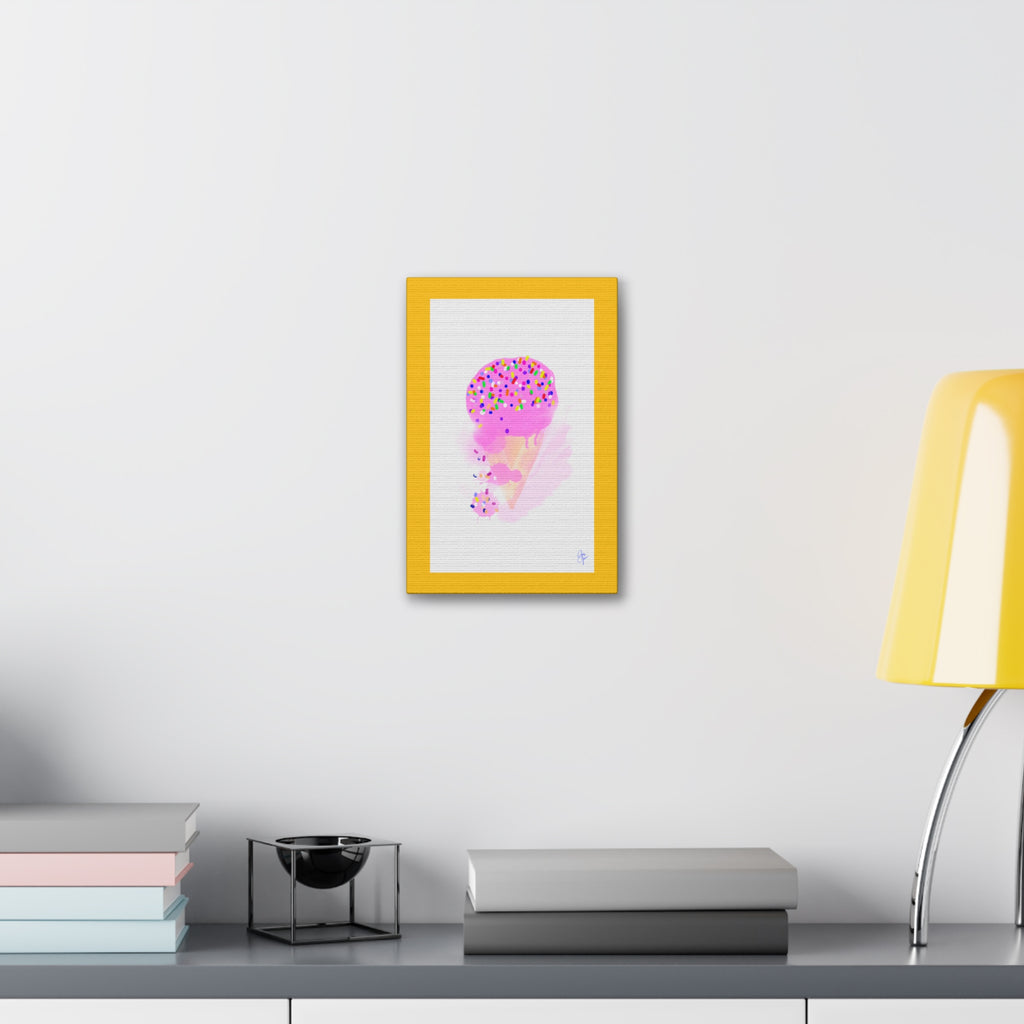 Pink Sprinkle Ice Cream Cone Canvas Print — Cute Pastel Wall Art