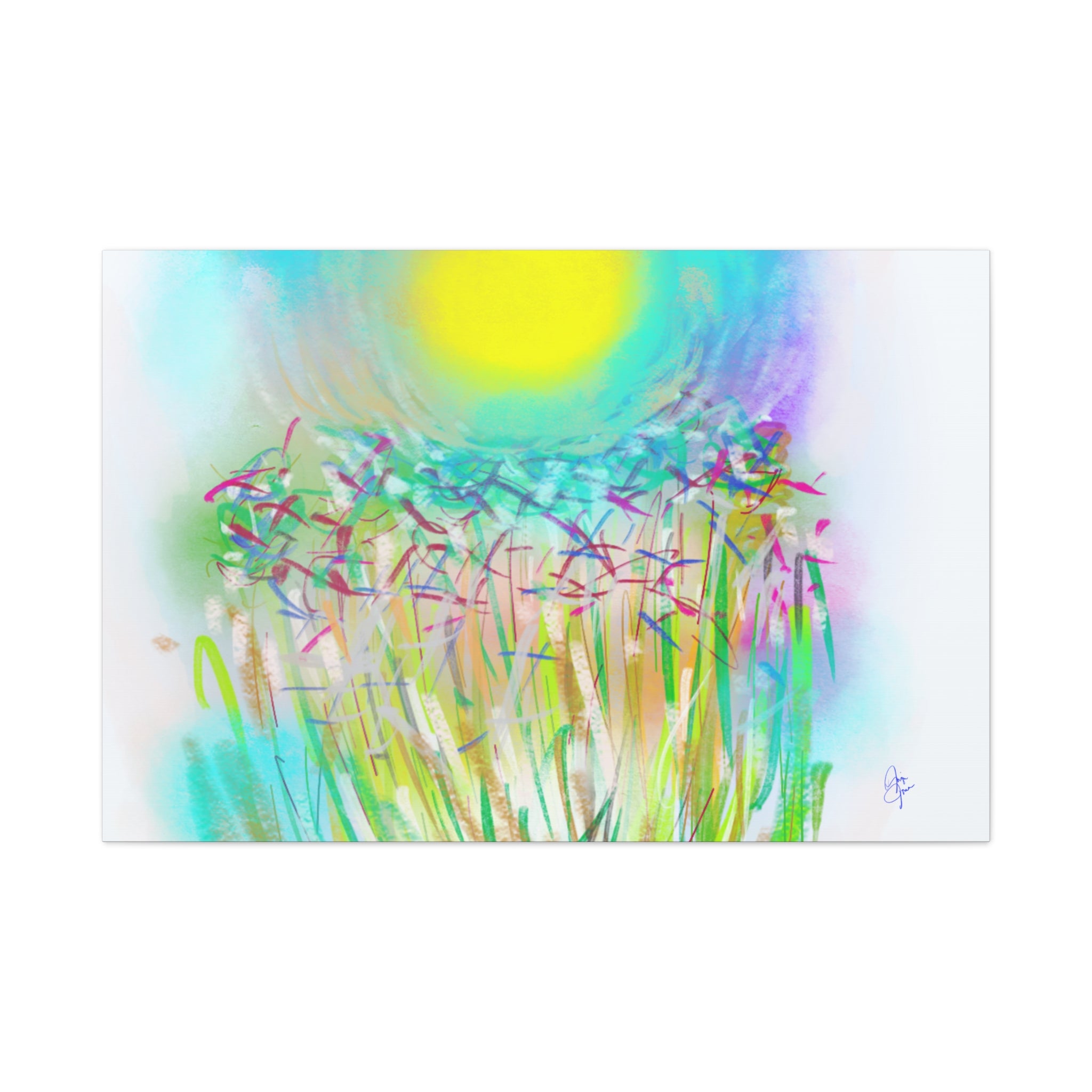 Sunlit Meadow Abstract Canvas Art — Bright Floral Wall Decor