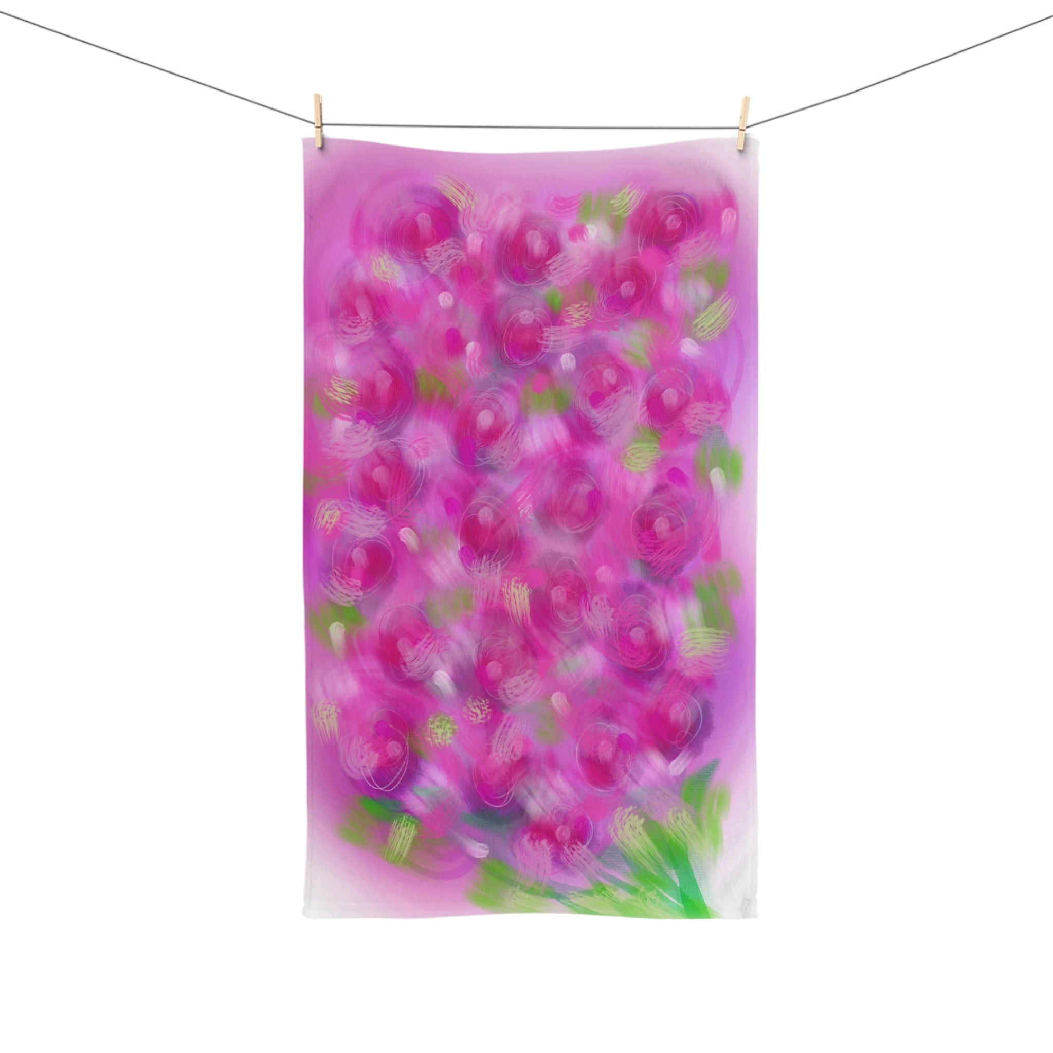 Floral Pink Roses Hand Towel — Soft Decorative Kitchen & Bath Towel