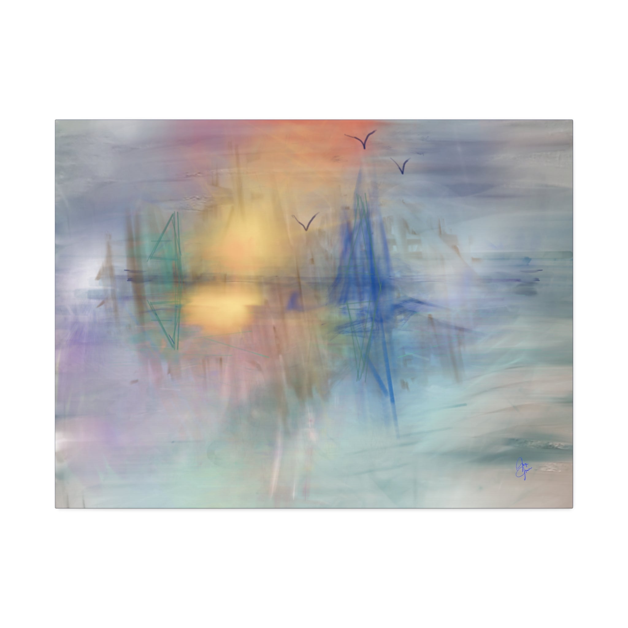 Sunset Harbor Abstract Canvas Wall Art – Stretched 1.5"