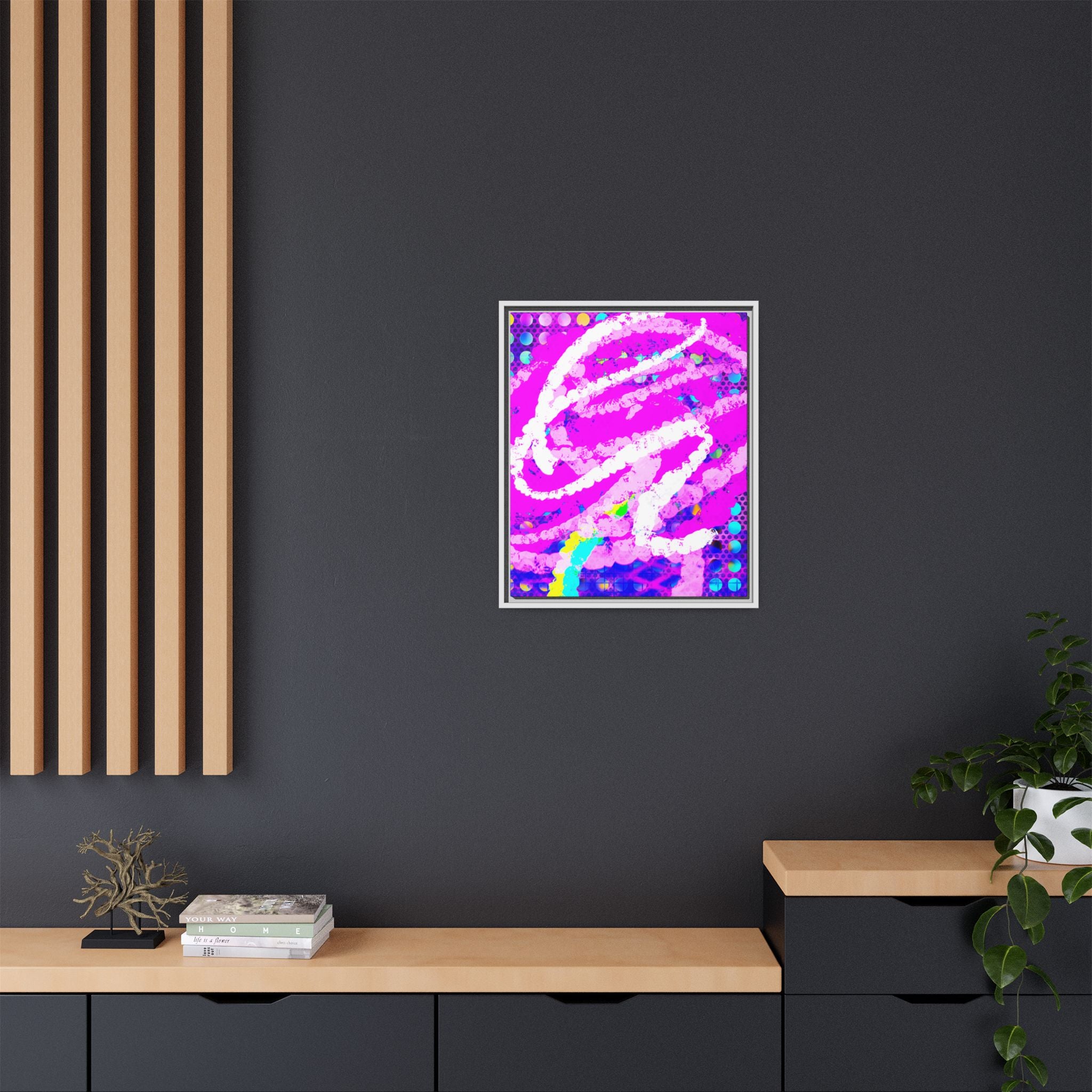 Abstract Neon Pop Art Matte Canvas — Framed Multi‑Color Wall Art