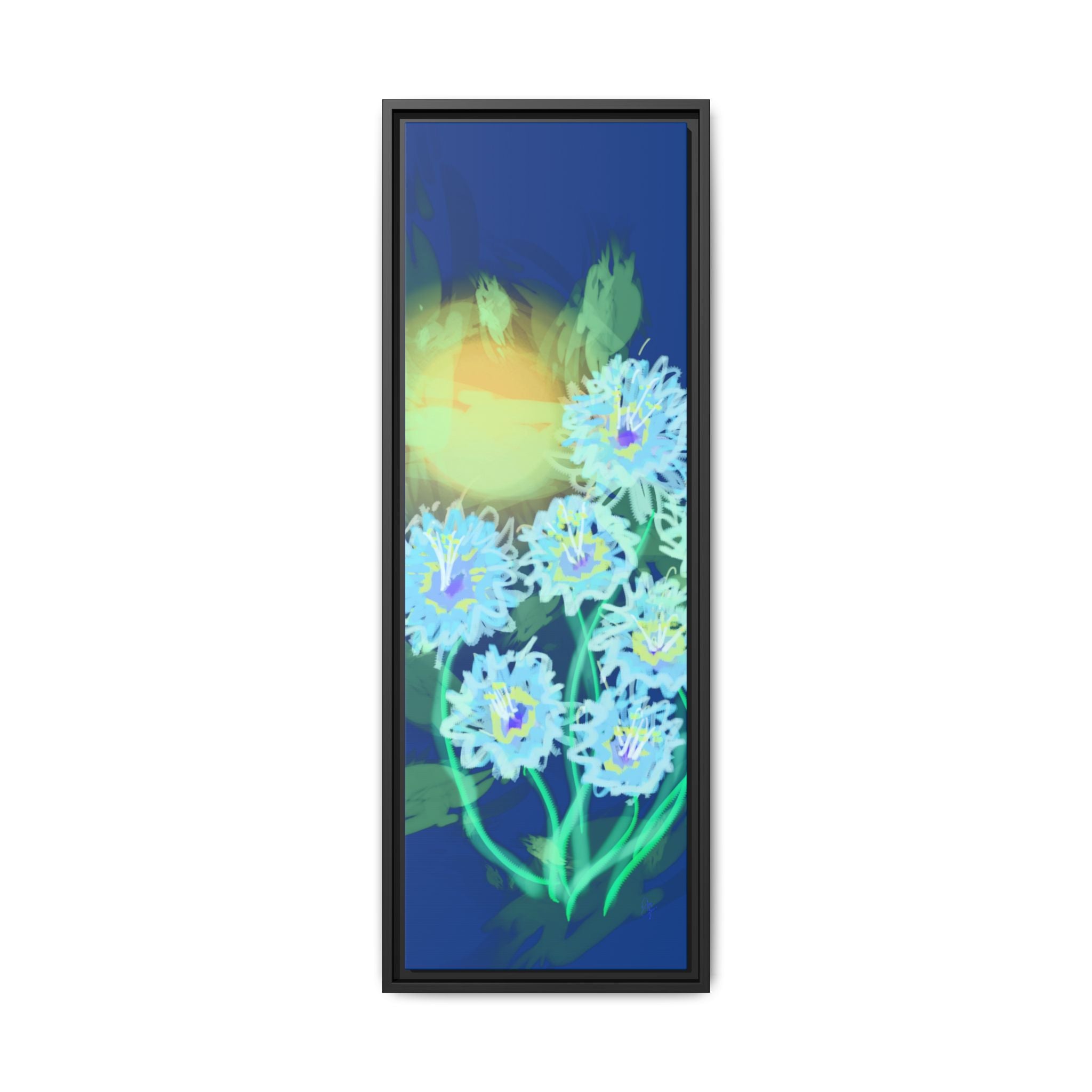 Framed Floral Canvas Art — Blue & Yellow Abstract Bouquet (Matte)