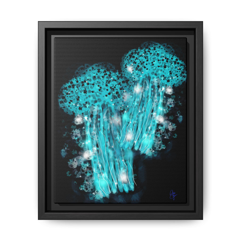 Glowing Jellyfish Art Print — Framed Matte Canvas