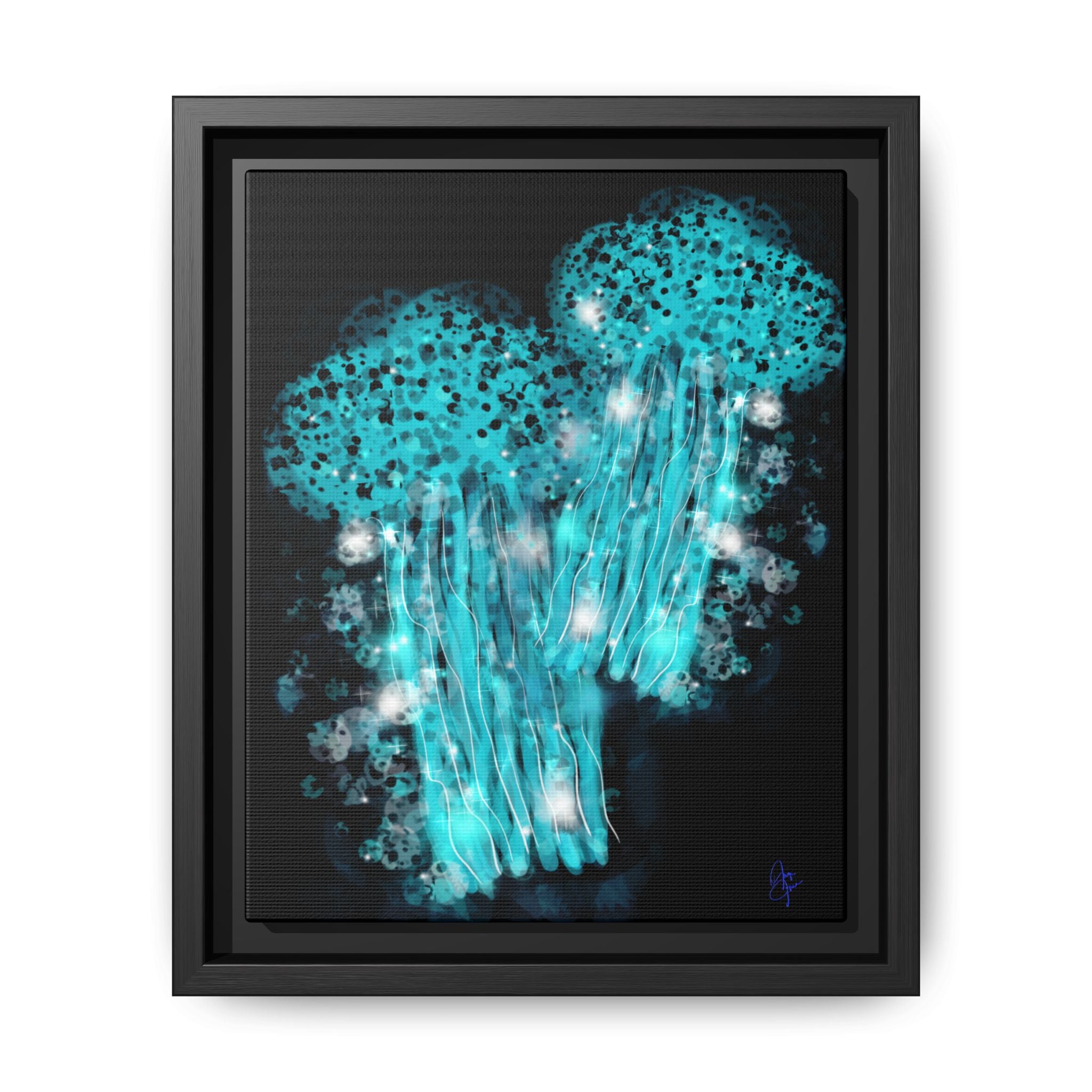 Glowing Jellyfish Art Print — Framed Matte Canvas