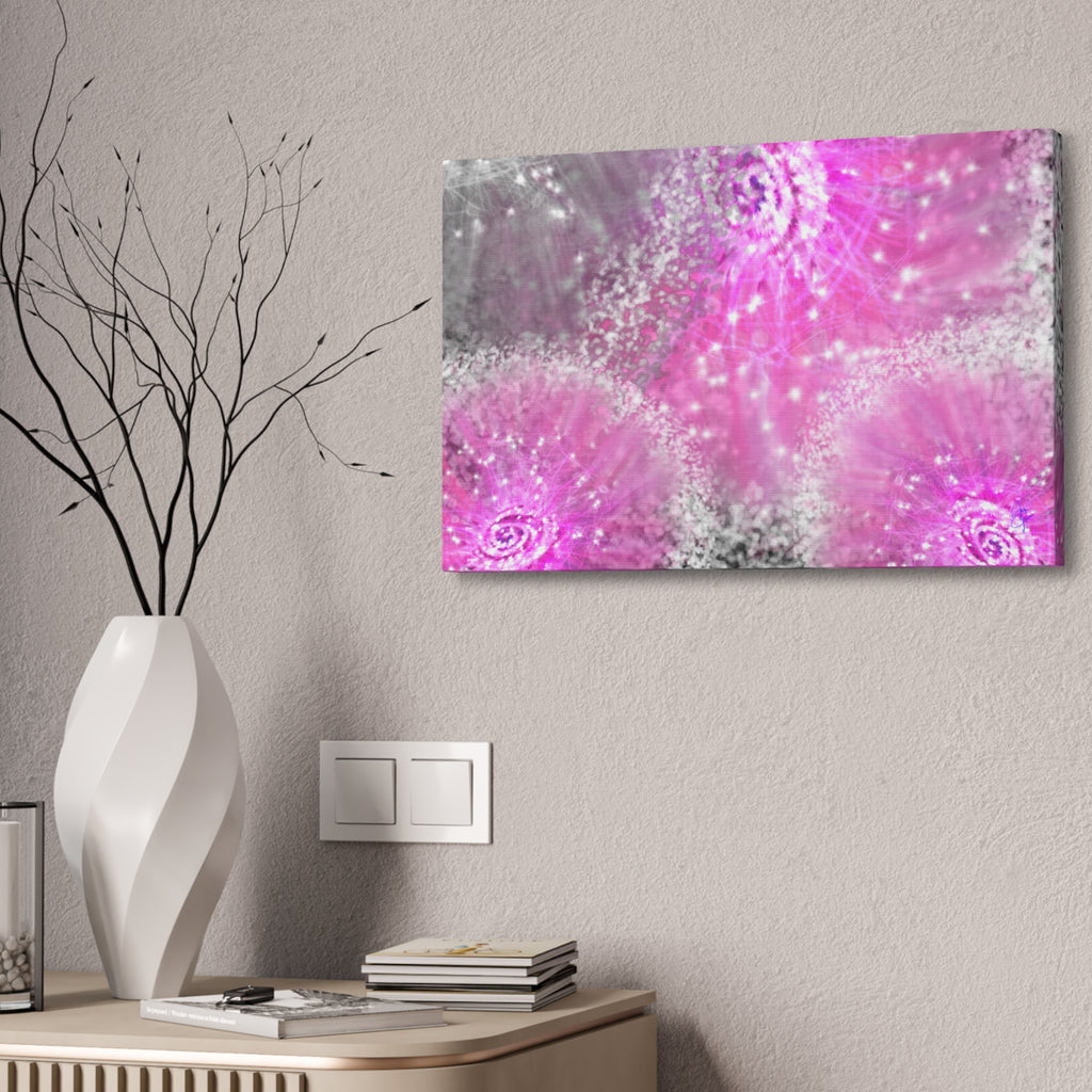 Pink Sparkle Floral Canvas Print — Abstract Dandelion Wall Art (Stretched 1.5")