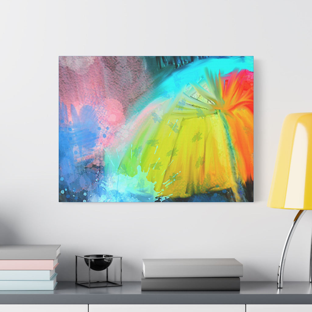 Abstract Rainbow Umbrella Canvas Print — Bright Colorful Satin-Stretched Wall Art
