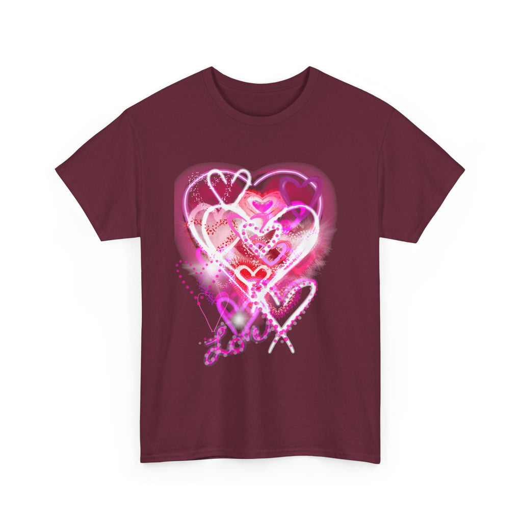 Love Hearts Tee — Pink Watercolor Heart Design Valentine’s Day T‑Shirt