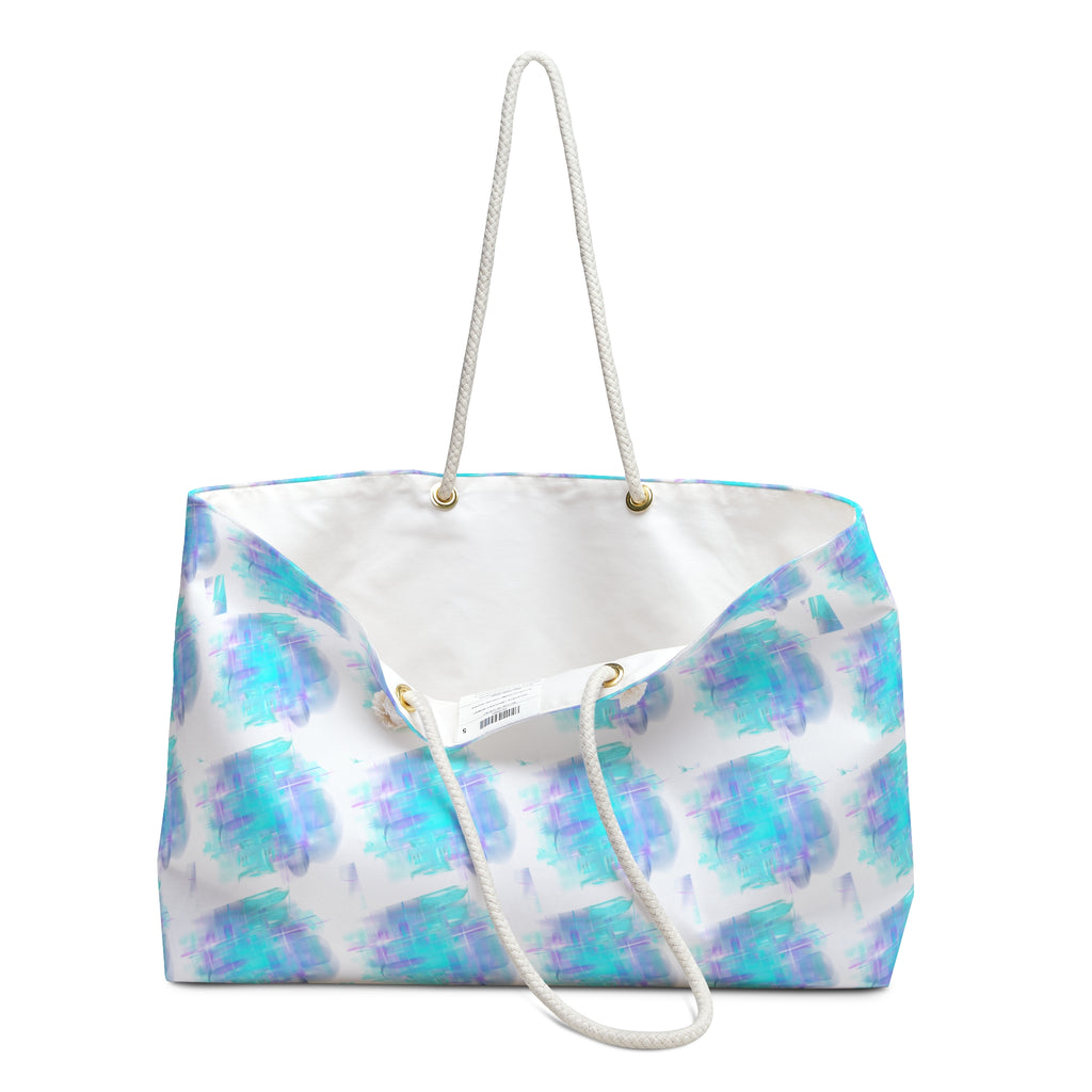 Aqua Watercolor Weekender Bag — Beach Tote with Blue & Teal Brushstroke Pattern