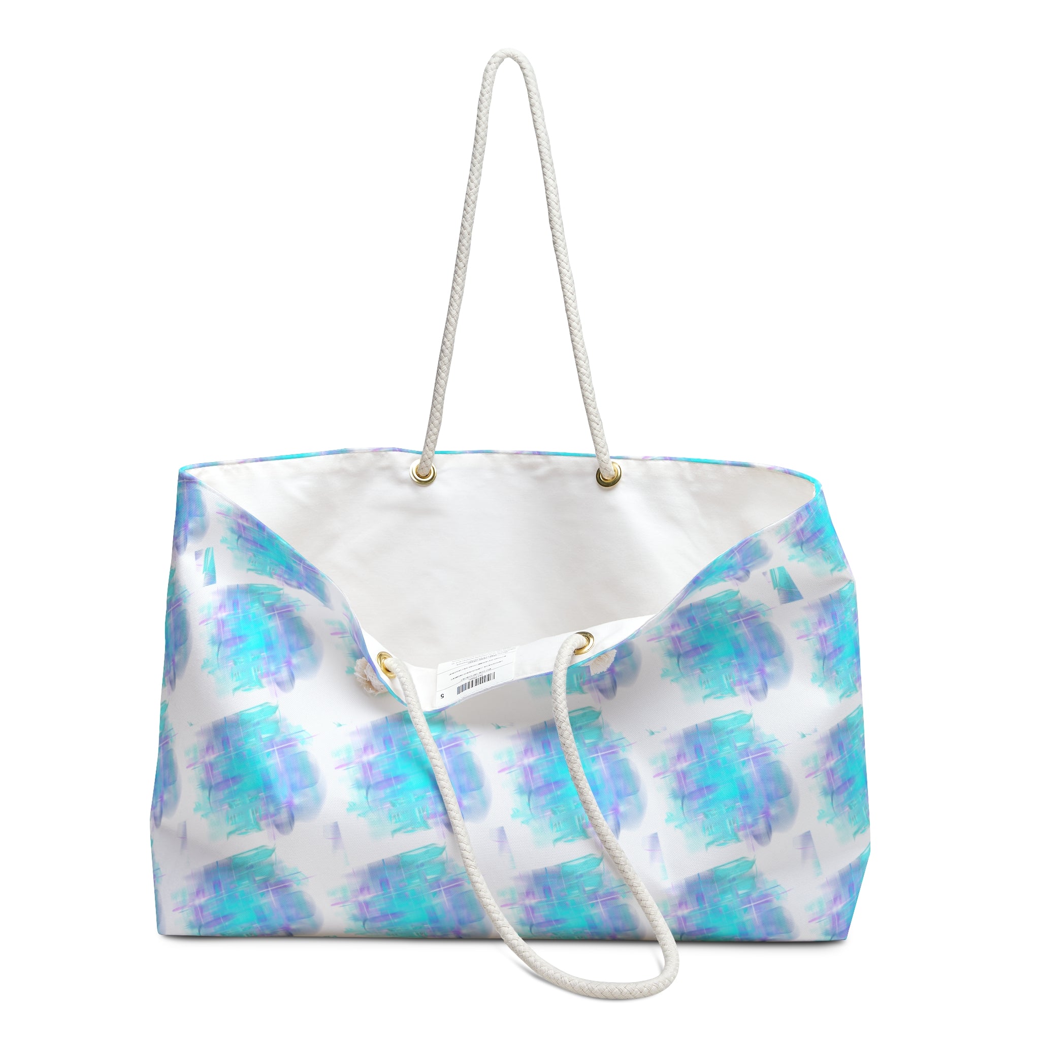 Aqua Watercolor Weekender Bag — Beach Tote with Blue & Teal Brushstroke Pattern