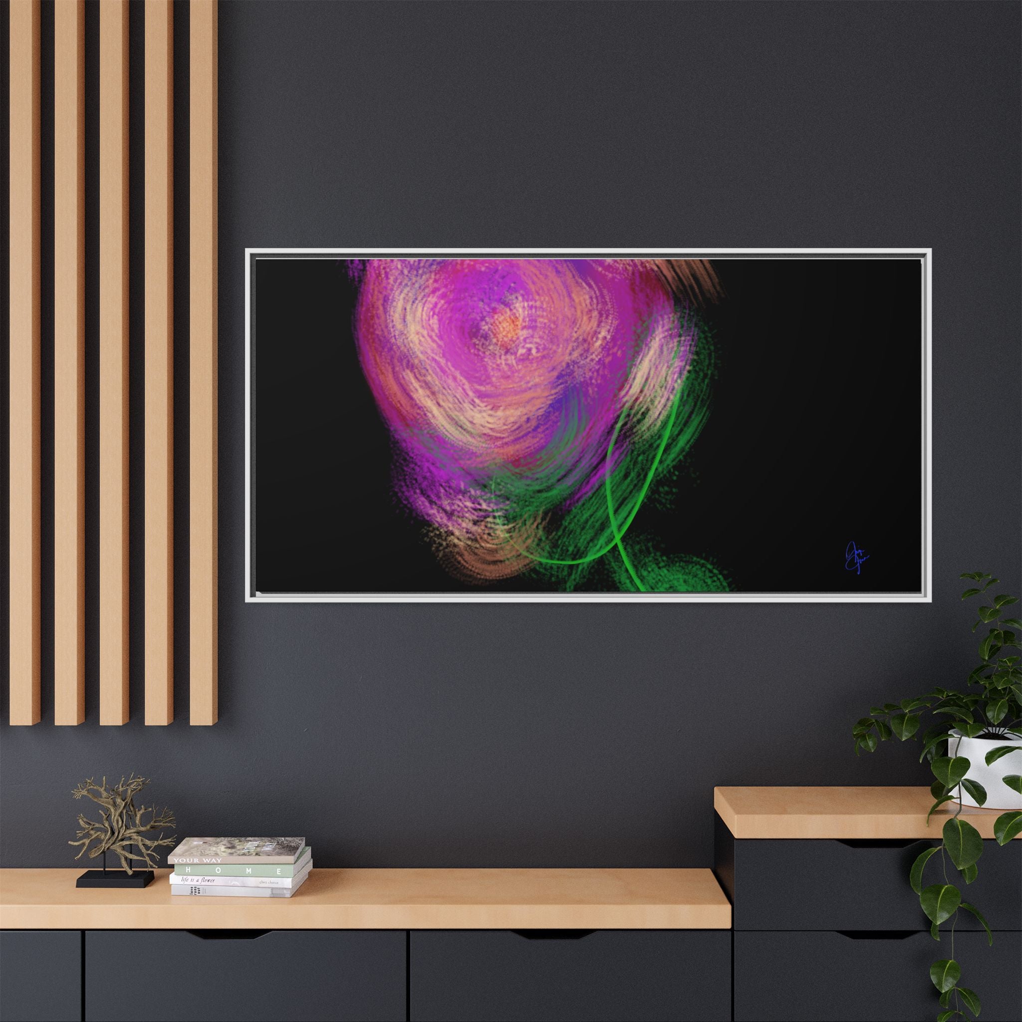 Abstract Rose Swirl Matte Framed Canvas — Multicolor Floral Wall Art