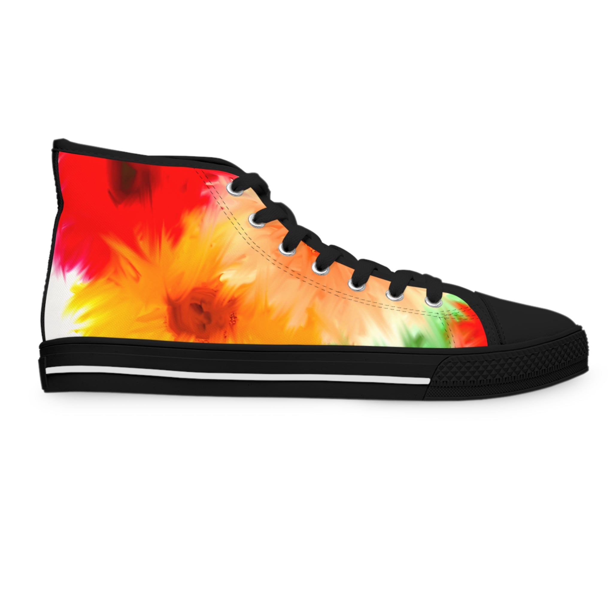 Tie-Dye Sunrise High Top Sneakers — Women's Colorful Floral Burst Shoes