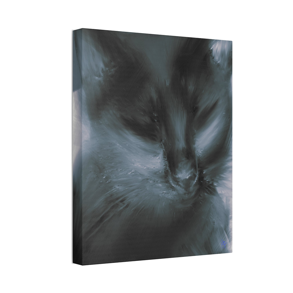 Black Cat Portrait Canvas Stretched Print — Moody Feline Wall Art