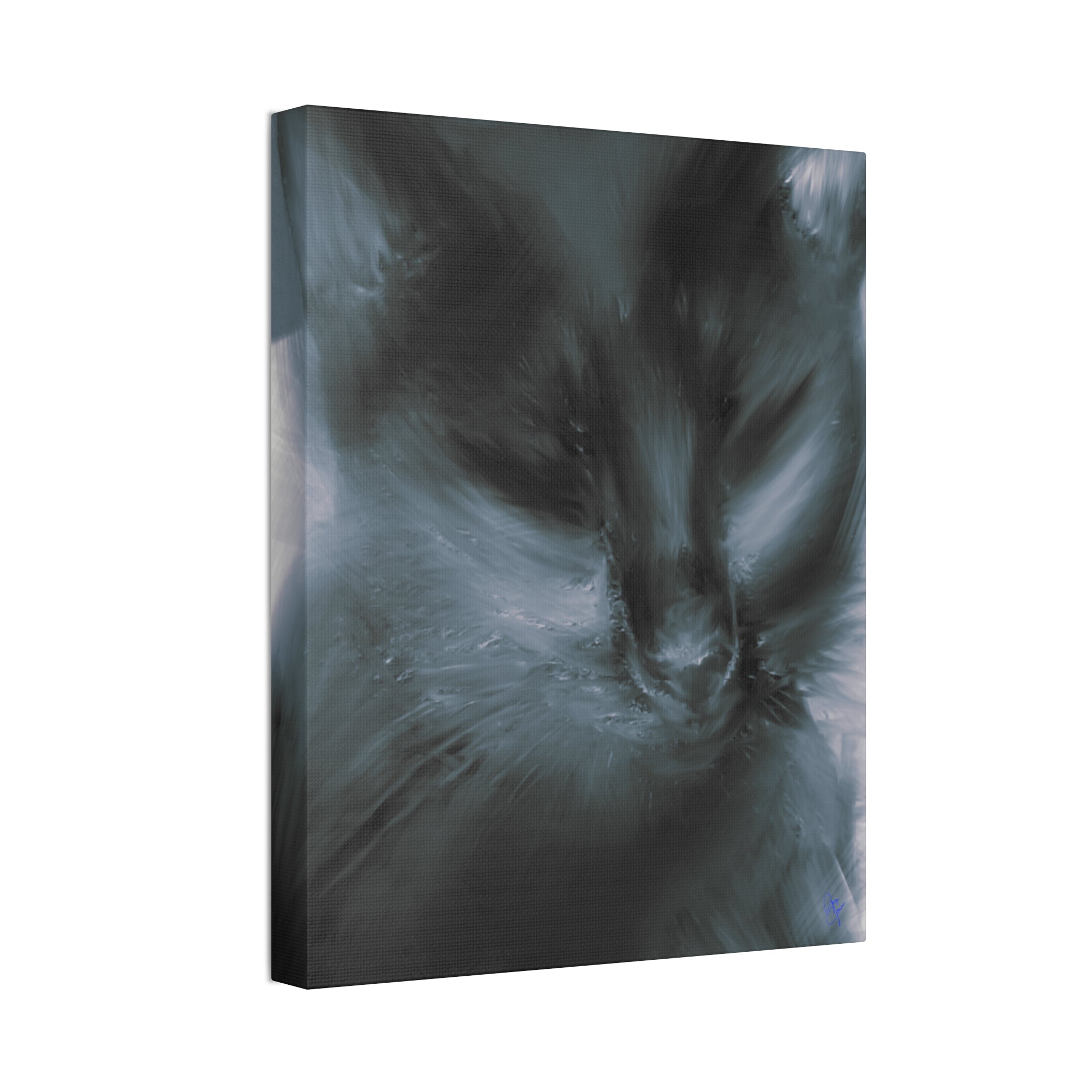 Black Cat Portrait Canvas Stretched Print — Moody Feline Wall Art