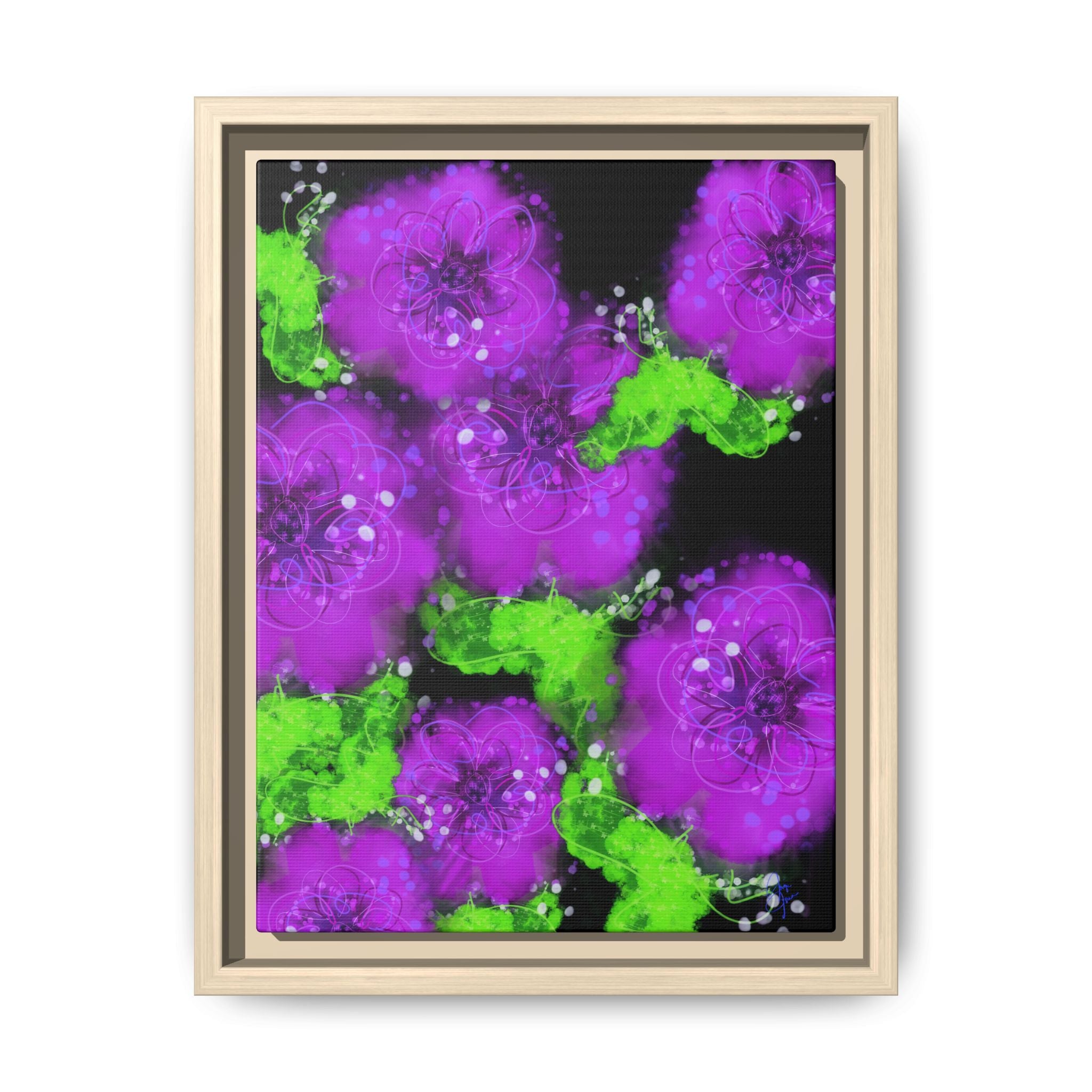 Framed Floral Canvas Print — Matte Multi-Color Blooms Wall Art