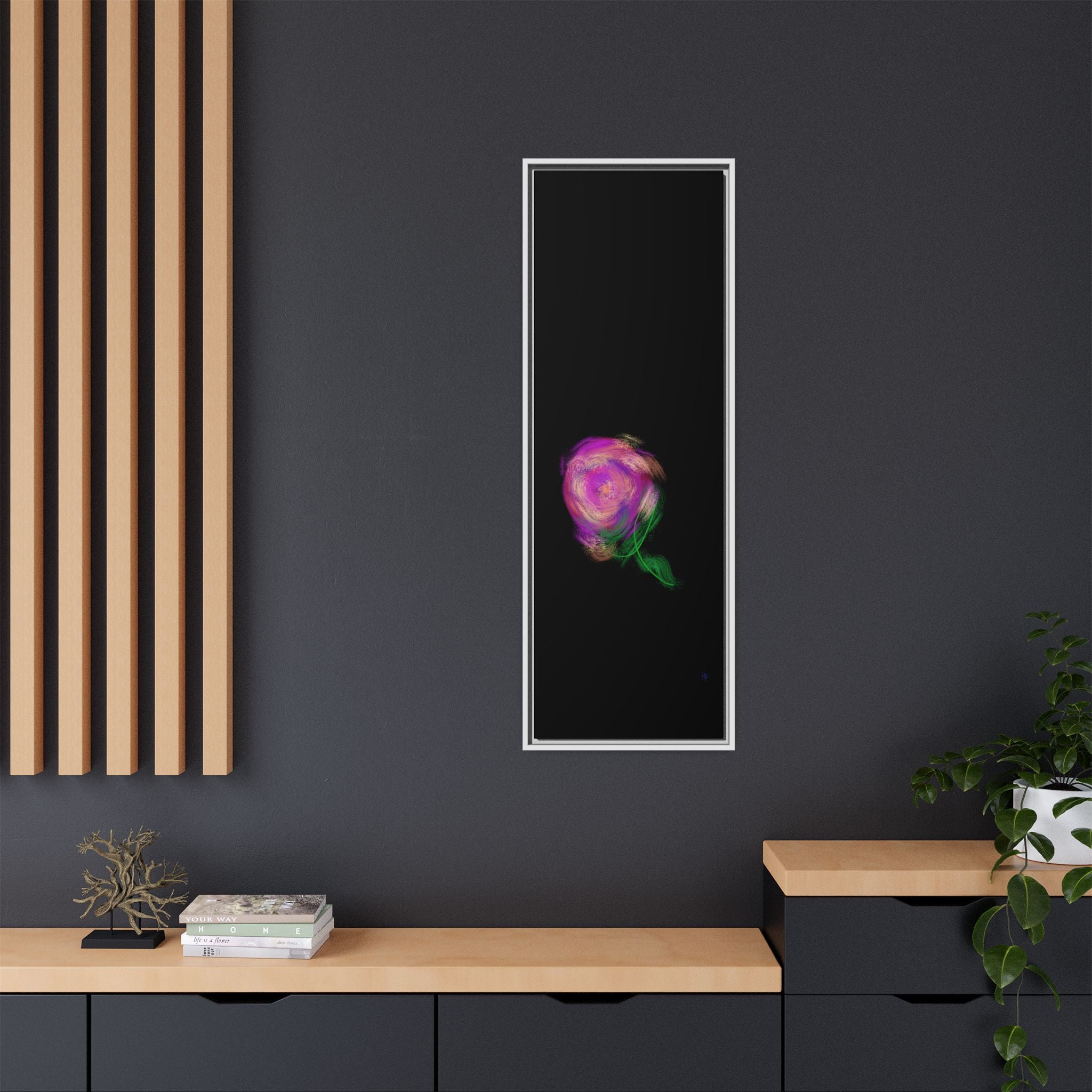 Abstract Rose Swirl Matte Framed Canvas — Multicolor Floral Wall Art