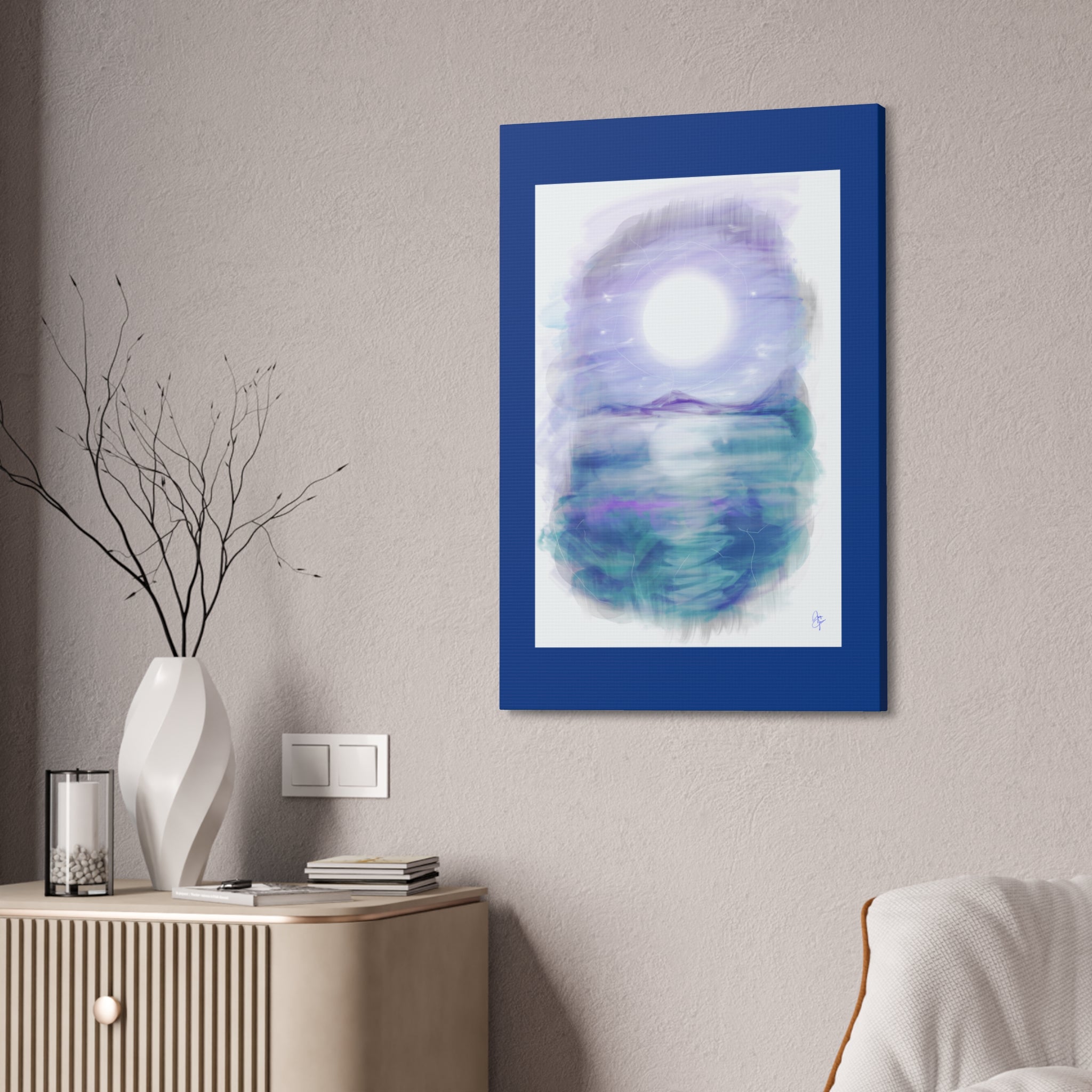 Moonlit Lake Canvas Print – Serene Purple Landscape Wall Art