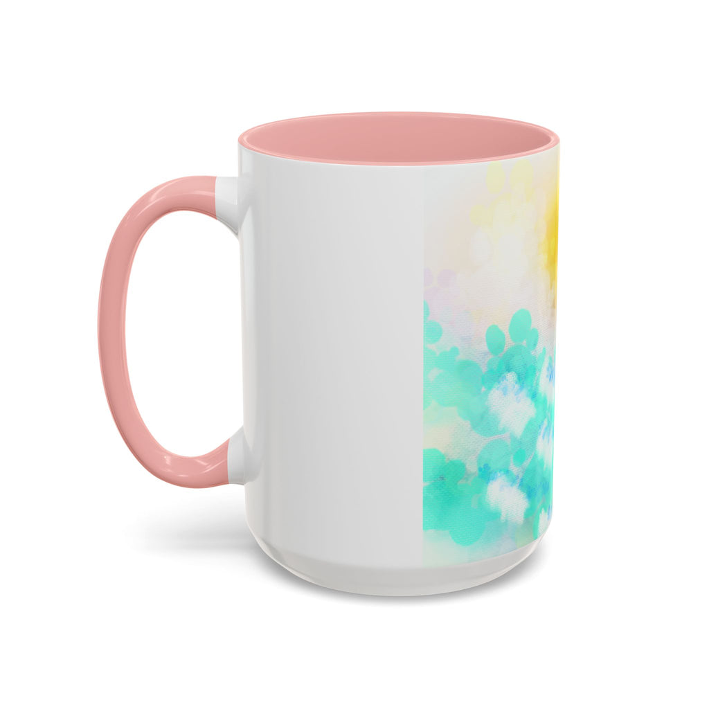 Sunrise Watercolor Accent Coffee Mug — Bright Abstract Teal & Yellow Ceramic