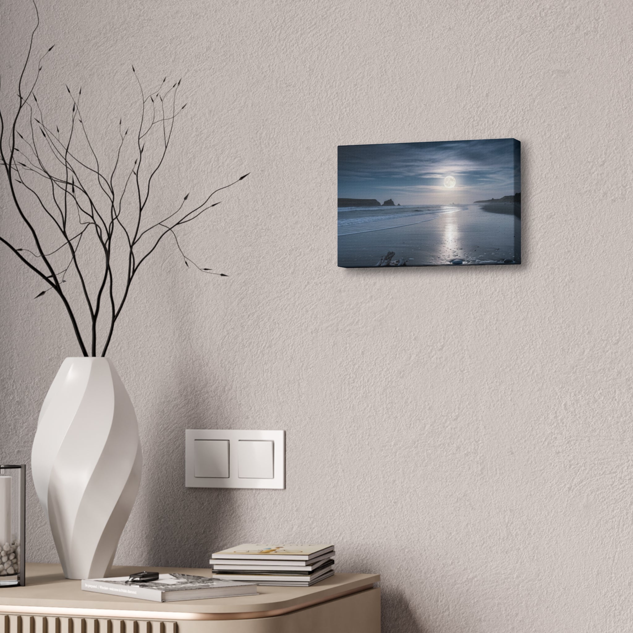 Moonlit Beach Canvas Wall Art — Tranquil Ocean Nightscape