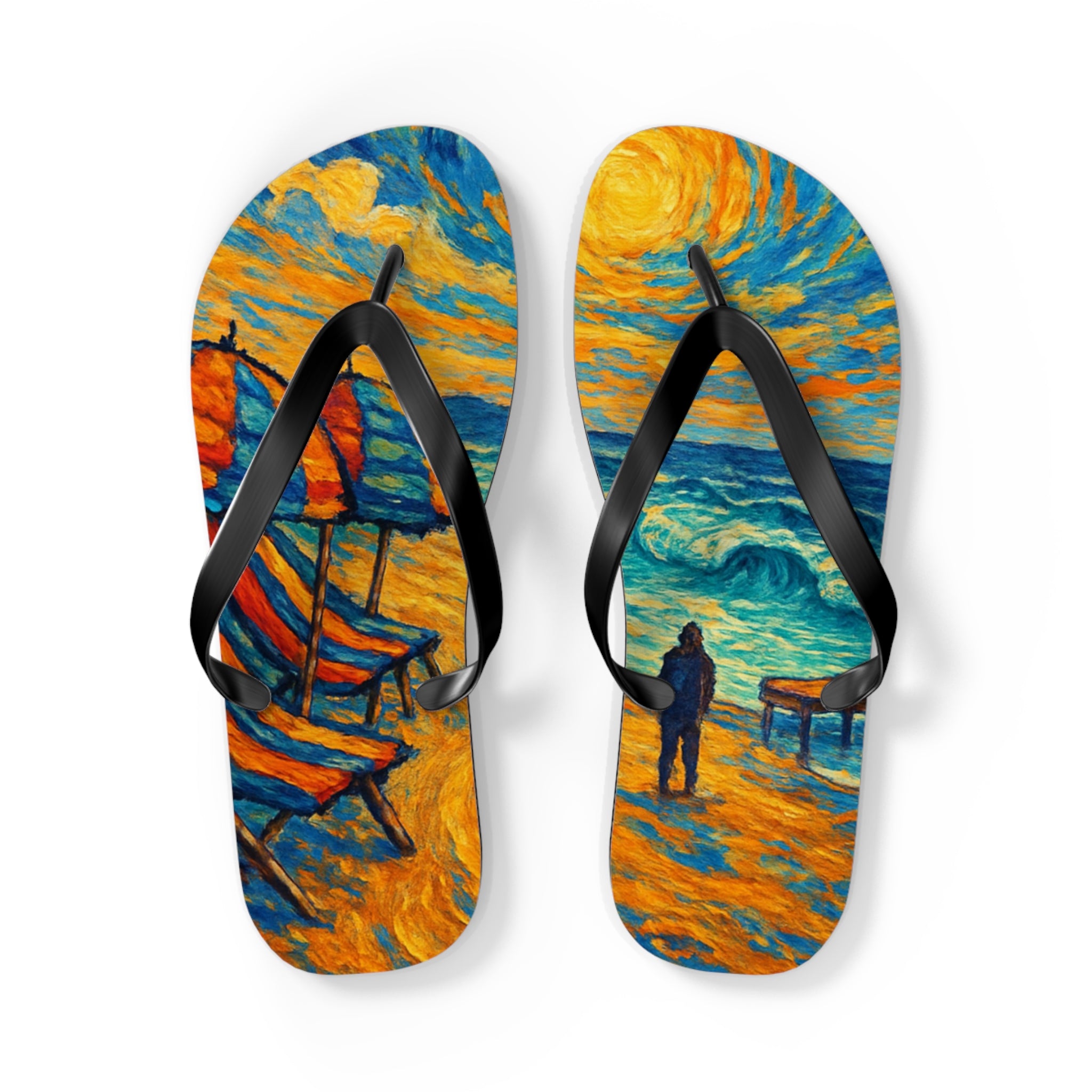 Beach Scene Flip Flops – Colorful Impressionist Seaside Print