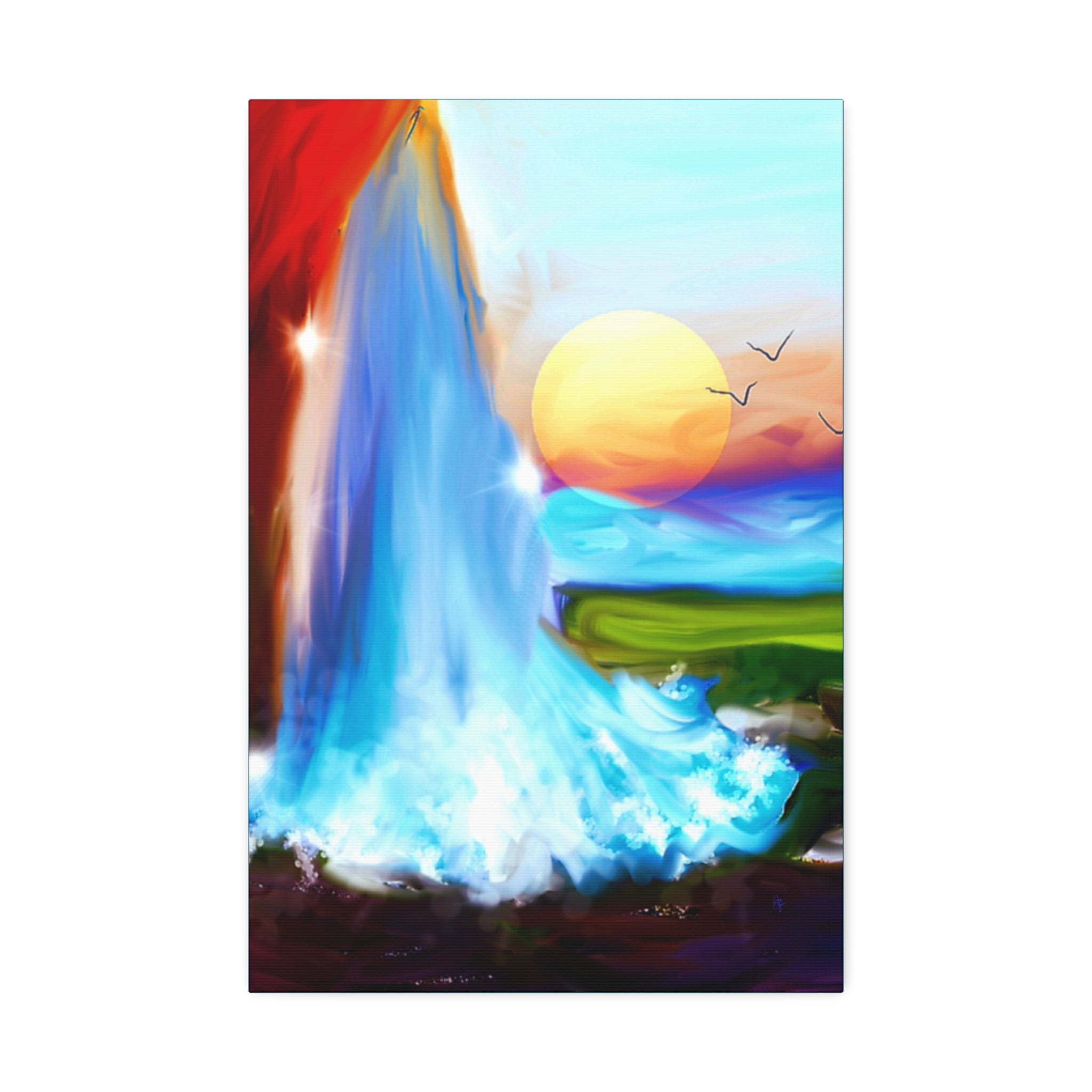 Waterfall Sunset Canvas Art – Vibrant Nature Wall Decor