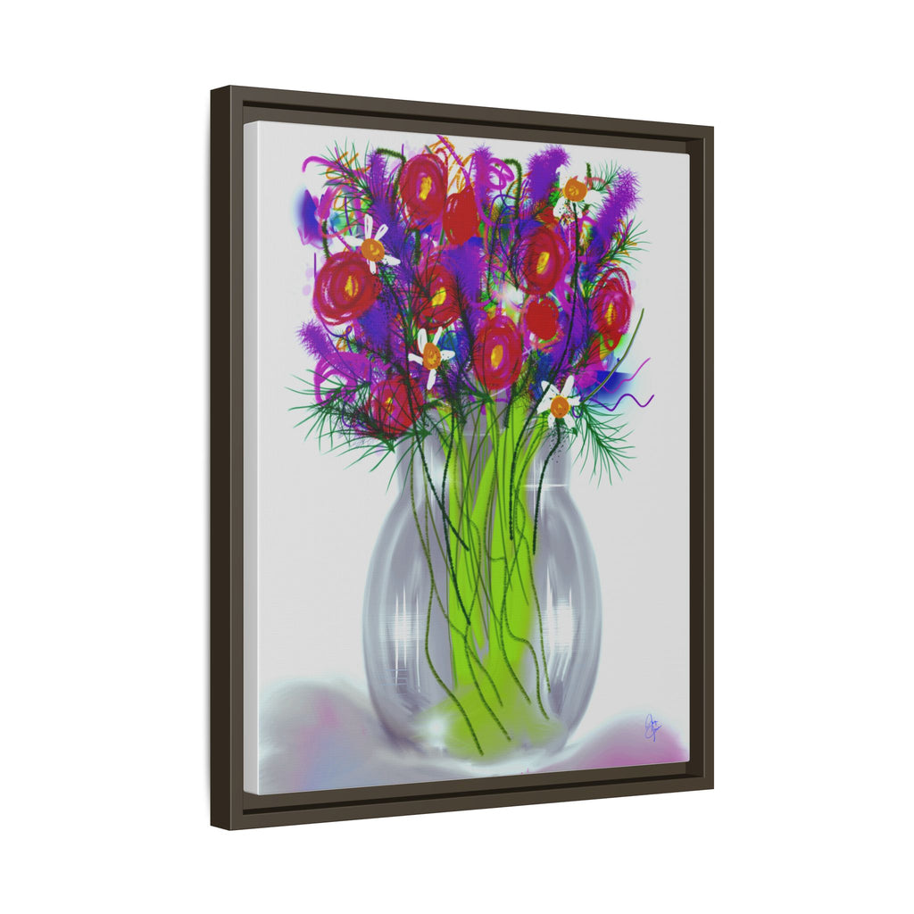 Framed Floral Bouquet Matte Canvas Wall Art — Colorful Abstract Flowers in Vase