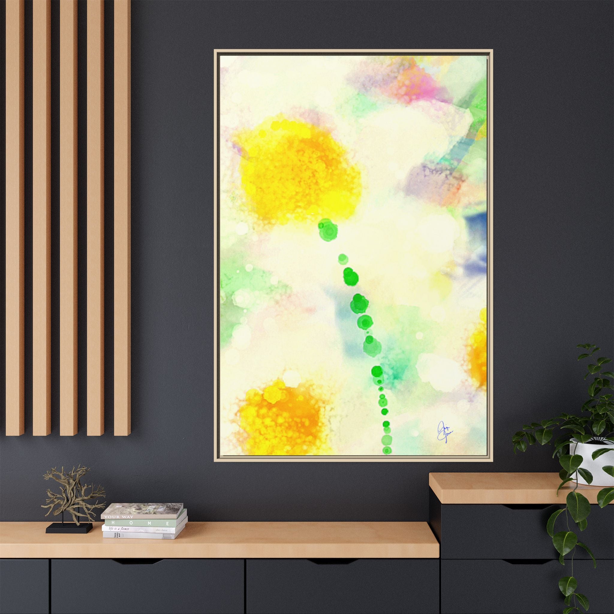 Framed Matte Canvas - Watercolor Yellow Floral Abstract Wall Art