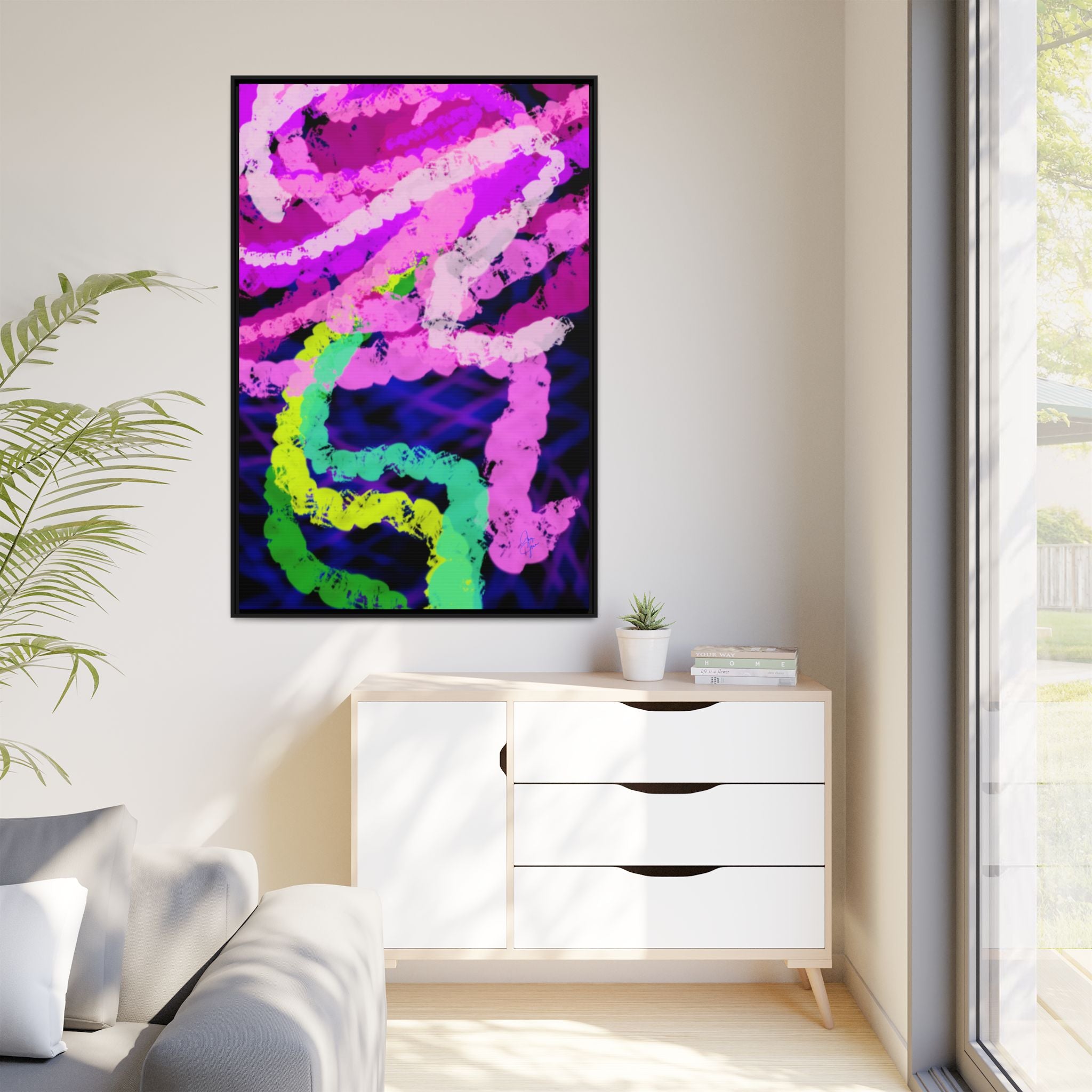 Framed Matte Canvas - Neon Rose Abstract Wall Art