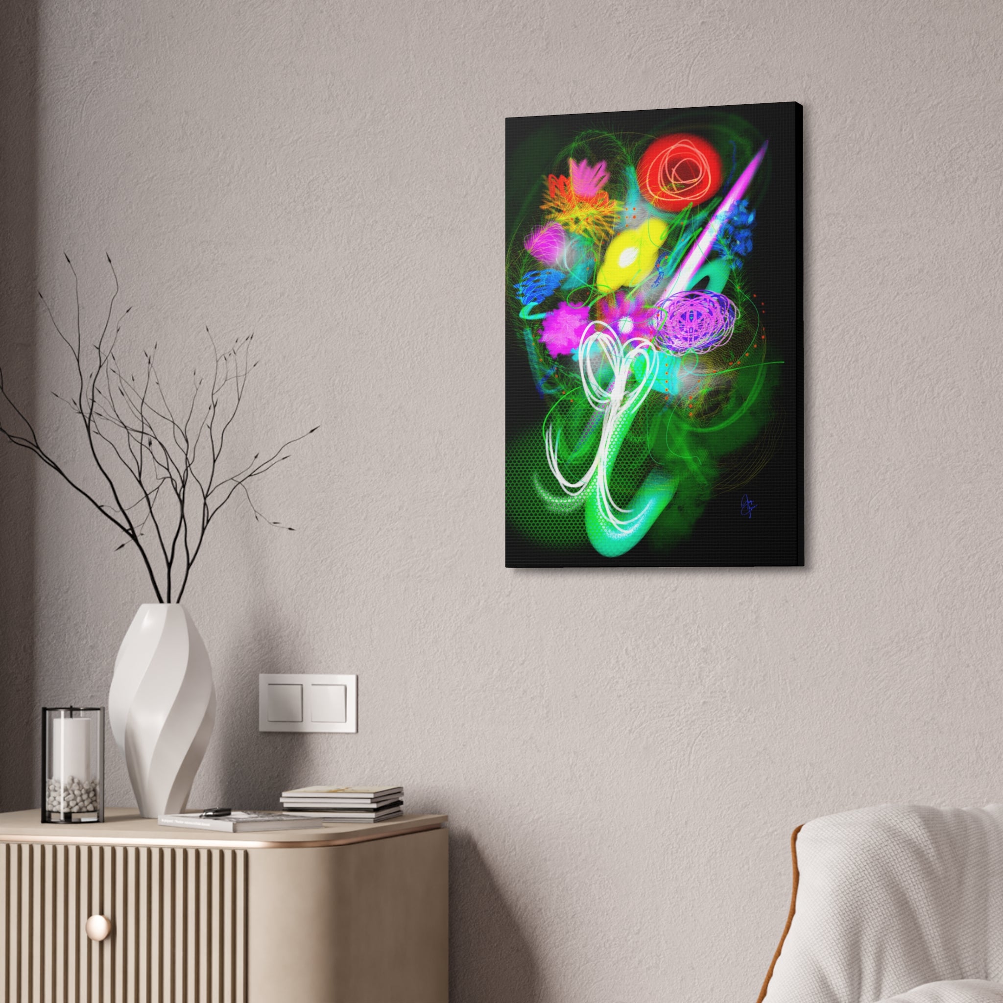 Neon Floral Abstract Canvas Print — Vibrant Glow Wall Art