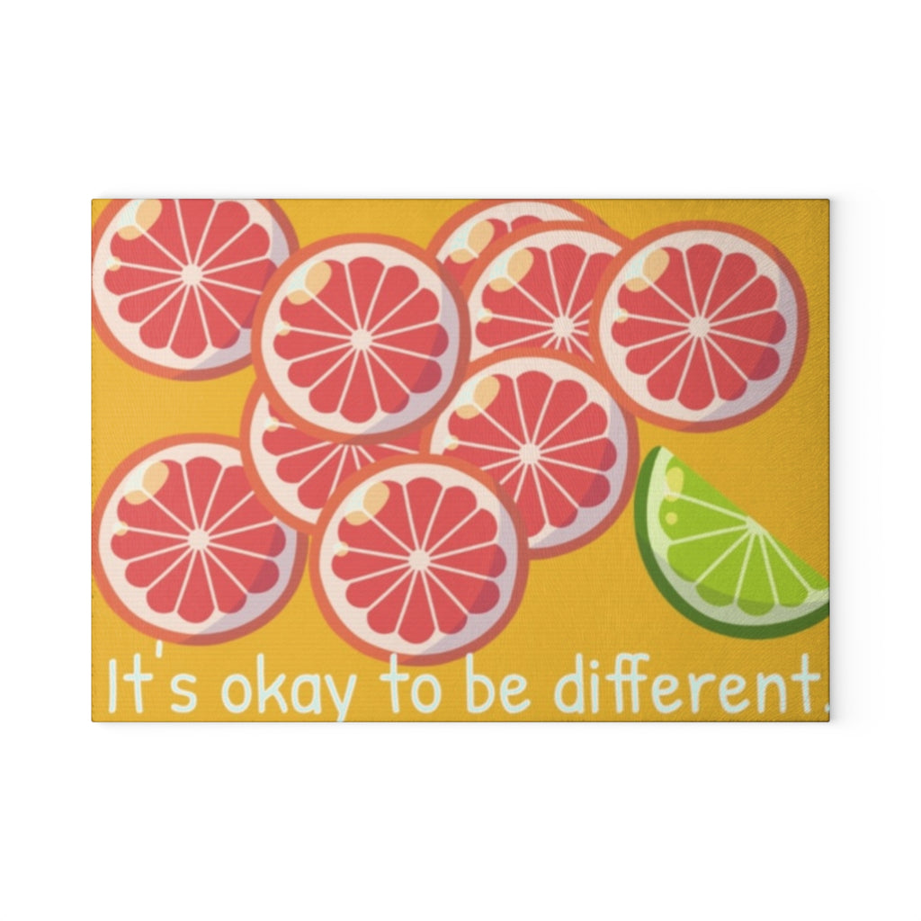 Glass Cutting Board — "It's Okay to Be Different" Grapefruit & Lime Decorative Kitchen Board