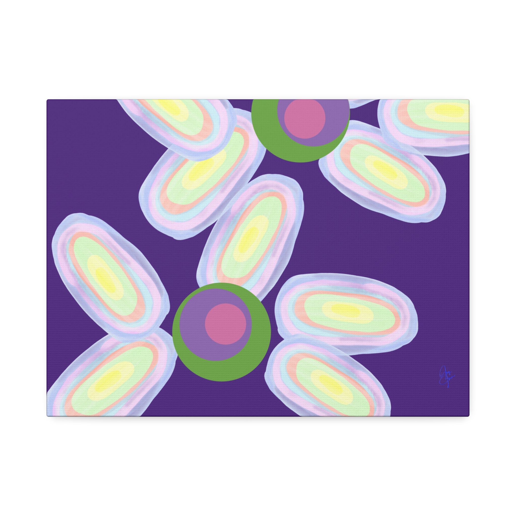 Abstract Pastel Daisy Canvas Print — Modern Floral Wall Art on Deep Blue
