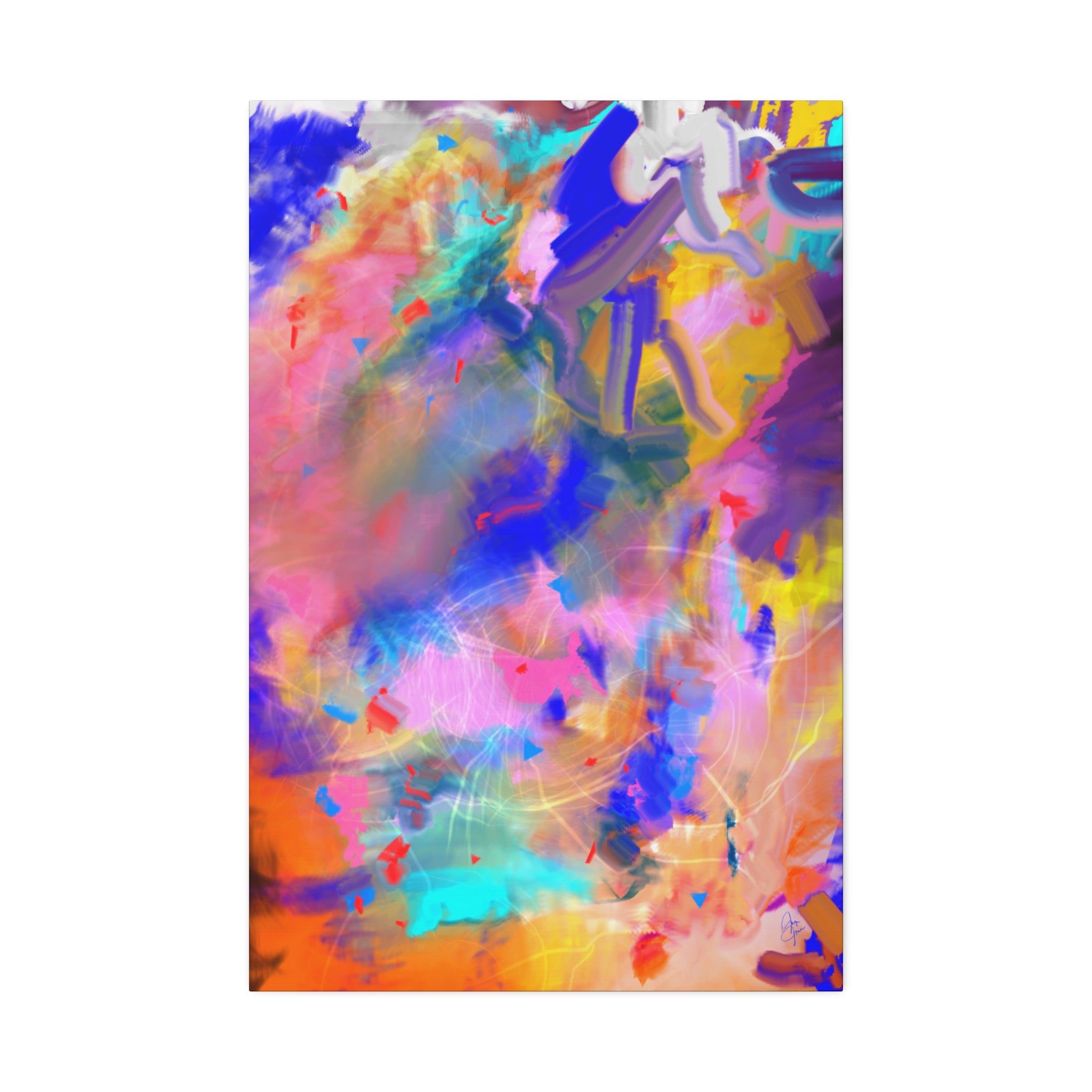 Abstract Color Burst Canvas – Vibrant Pink & Blue Stretched Wall Art