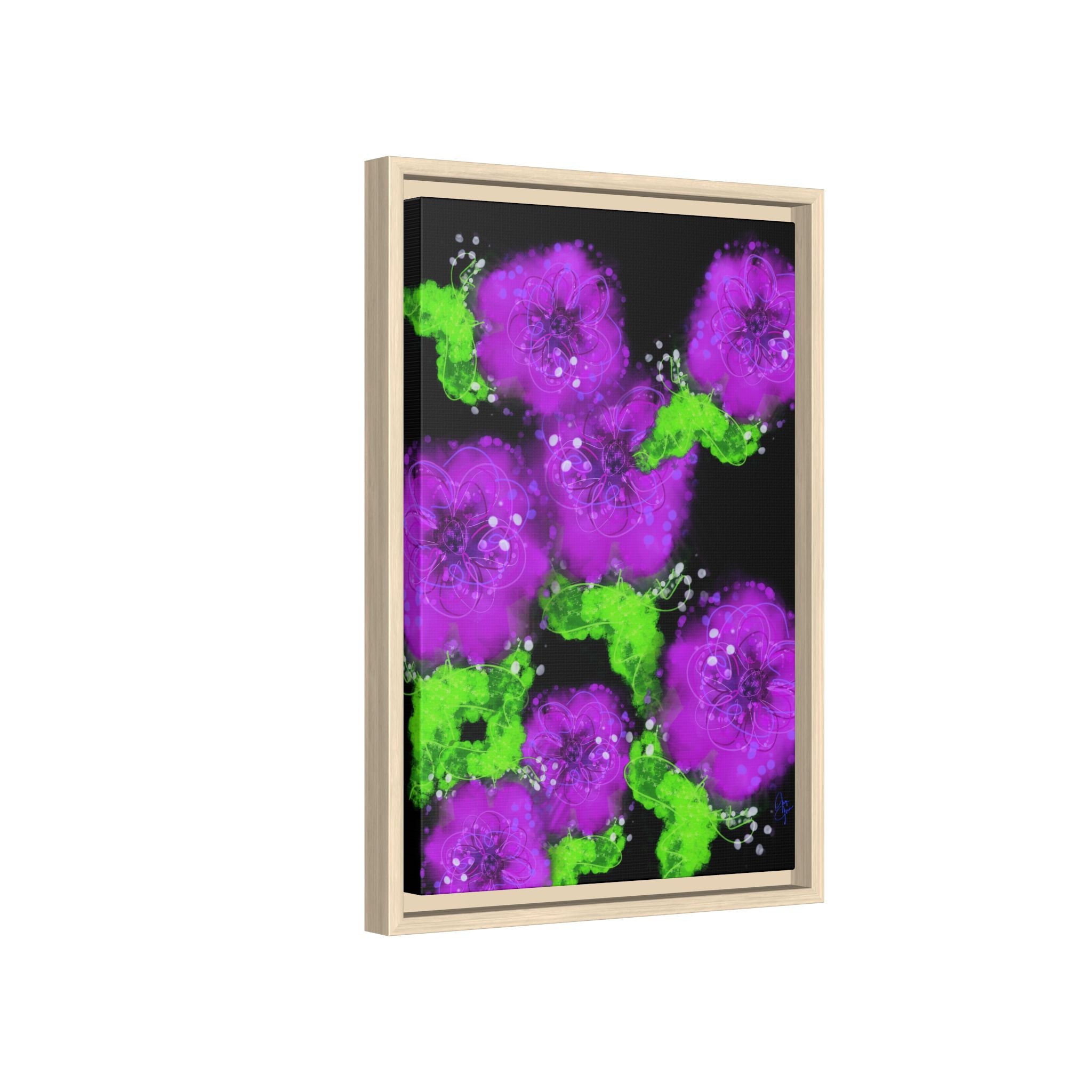Framed Floral Canvas Print — Matte Multi-Color Blooms Wall Art