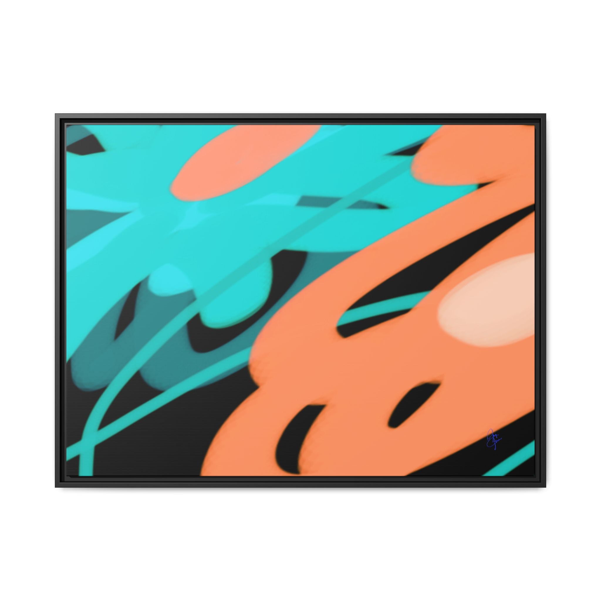 Abstract Teal & Coral Splash Framed Canvas