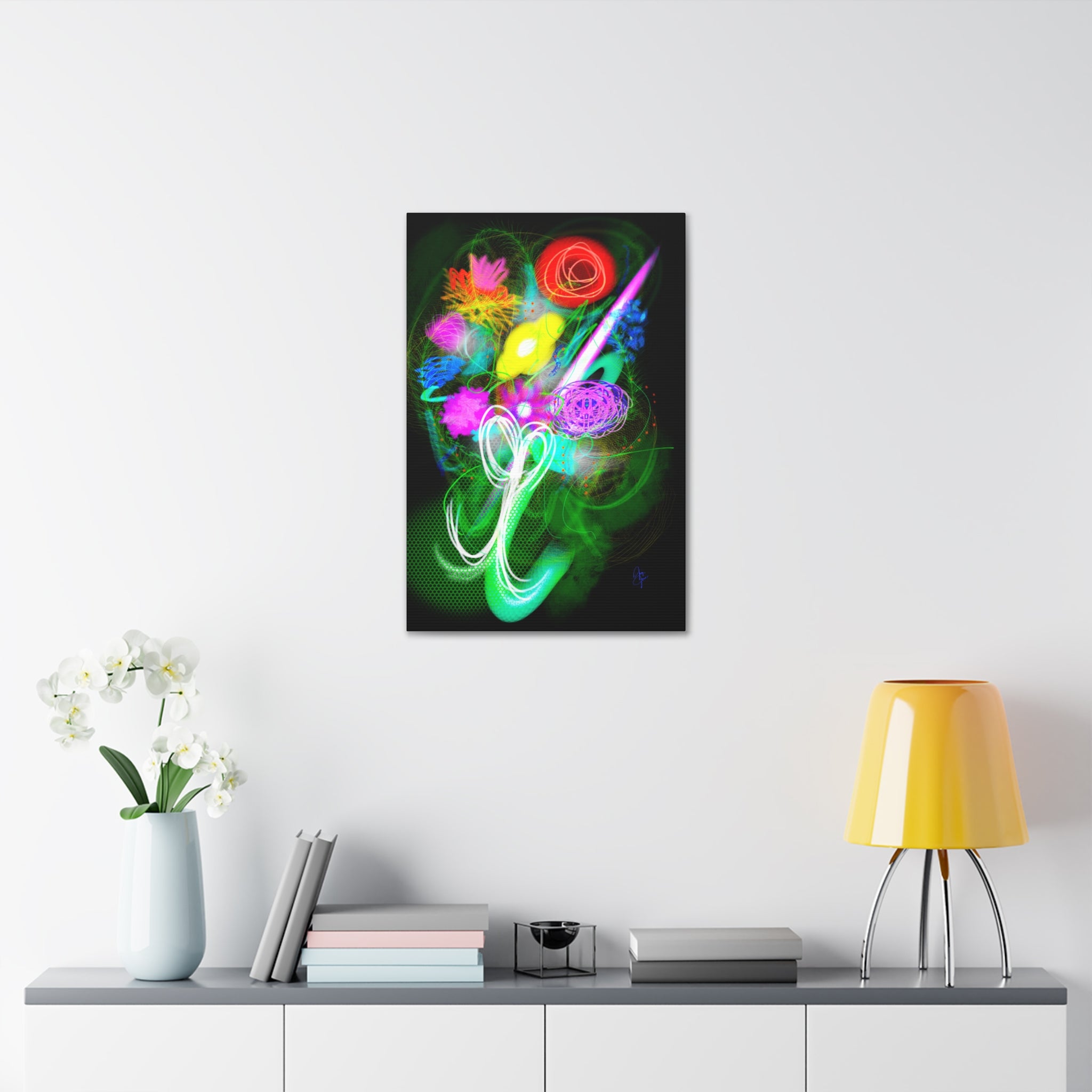 Neon Floral Abstract Canvas Print — Vibrant Glow Wall Art
